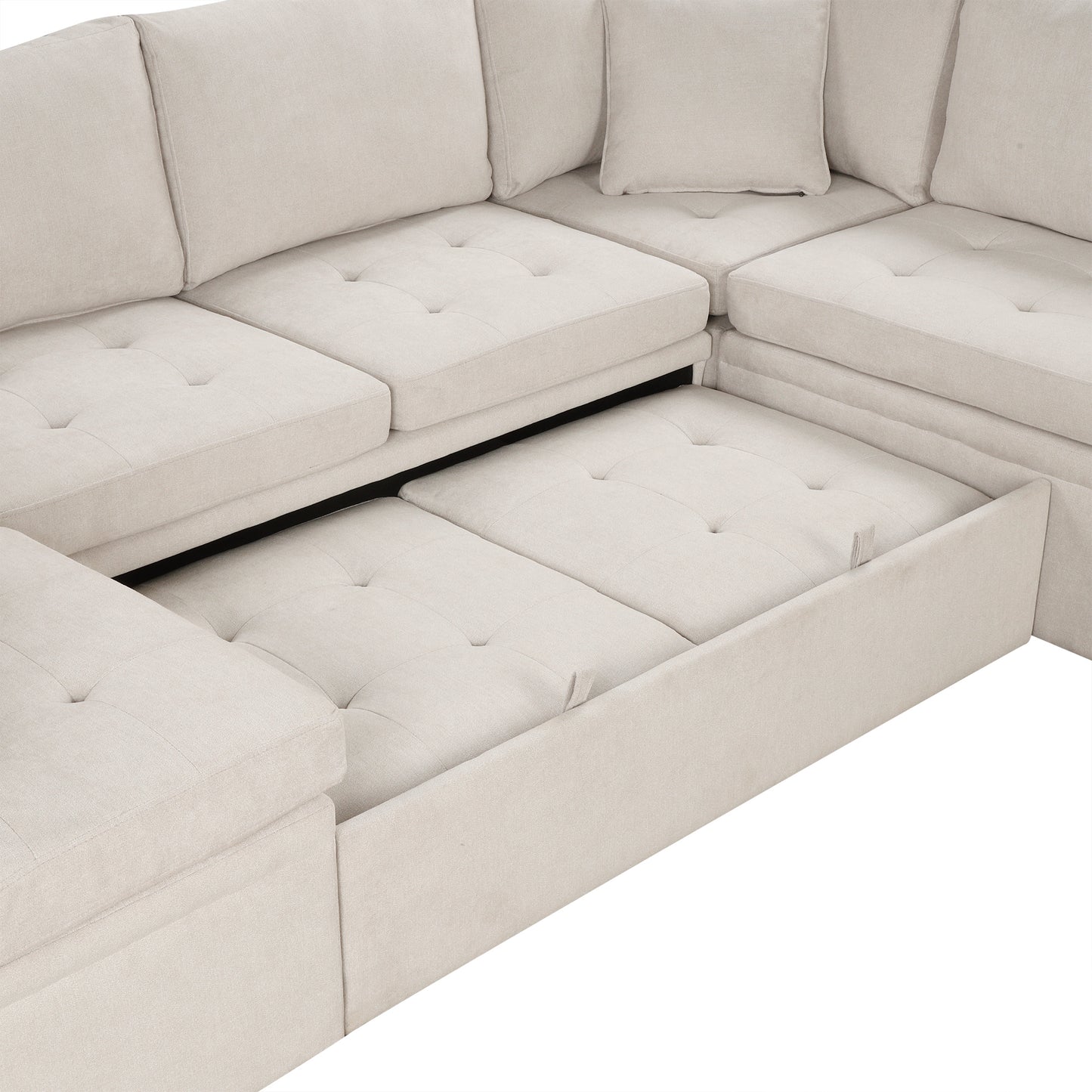 Sofá seccional extragrande de 117.3" en forma de U, sofá cama extraíble con dos cojines para sala de estar, color beige