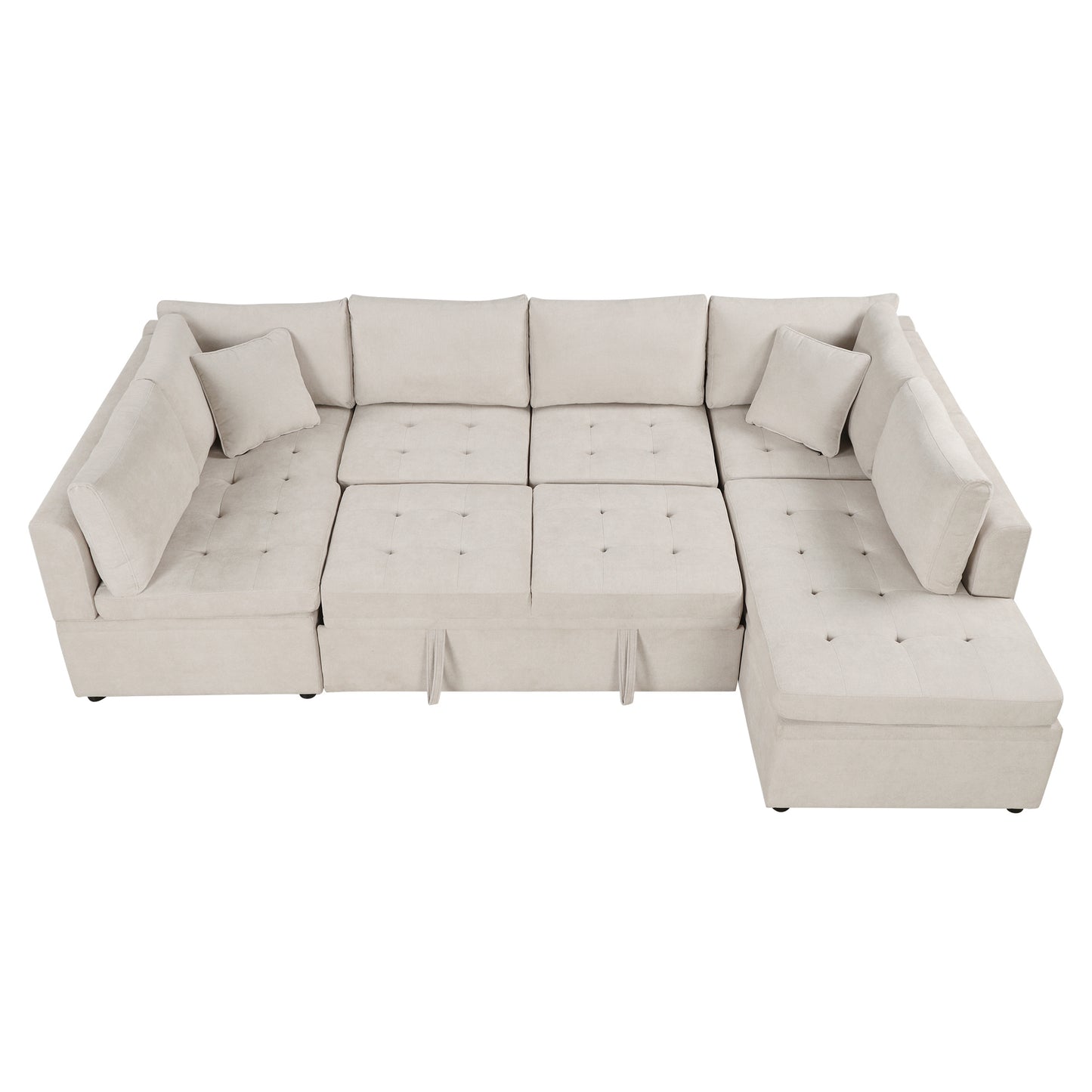 Sofá seccional extragrande de 117.3" en forma de U, sofá cama extraíble con dos cojines para sala de estar, color beige