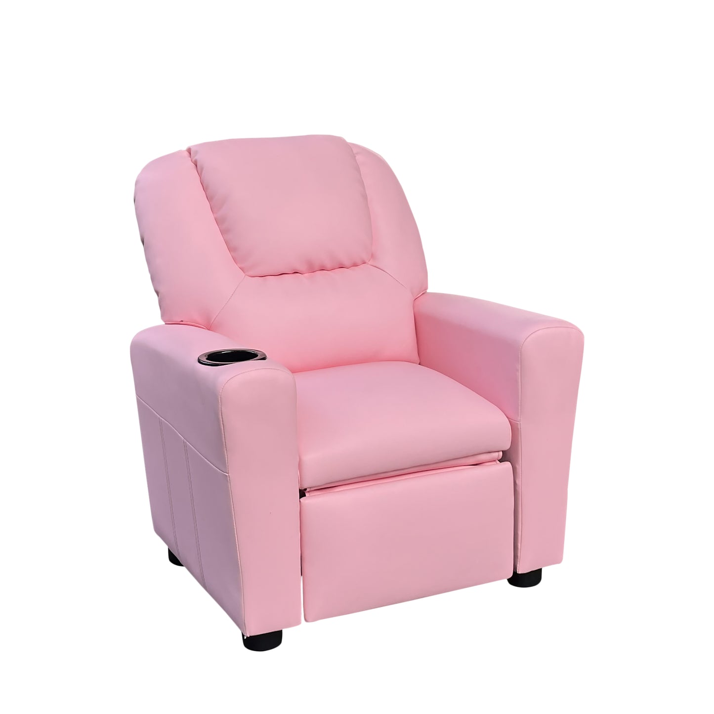 Sillón reclinable infantil Marisa de 22" de piel sintética rosa con portavasos