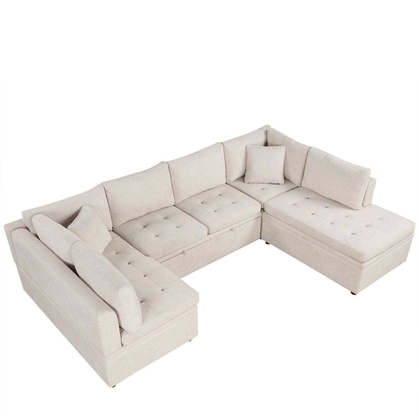 Sofá seccional extragrande de 117.3" en forma de U, sofá cama extraíble con dos cojines para sala de estar, color beige