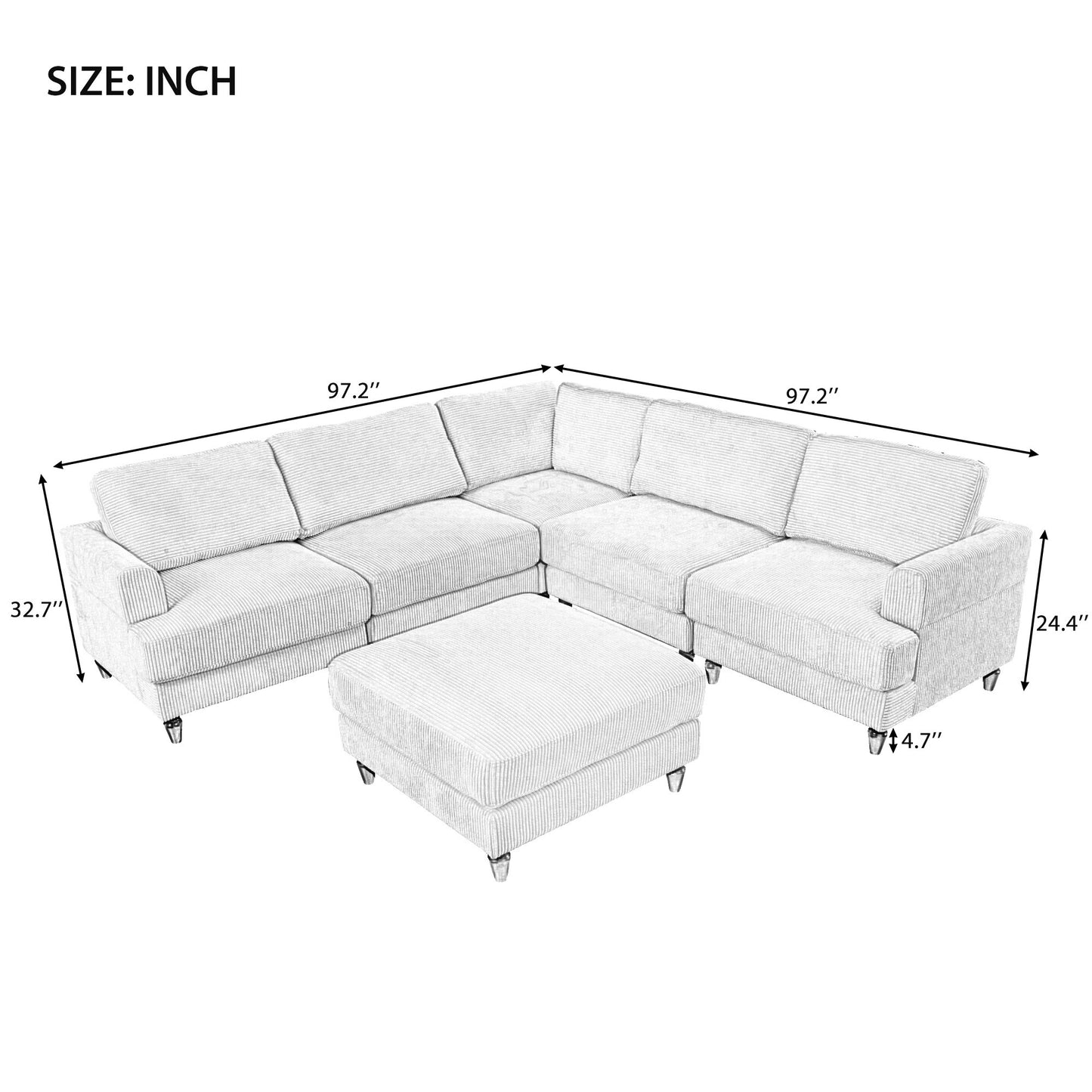 U_Style Modular Sectional Sofa with Ottoman L Shaped Corner Sectional for Living Room, Office, Spacious Space(old sku: WY000373AAA)