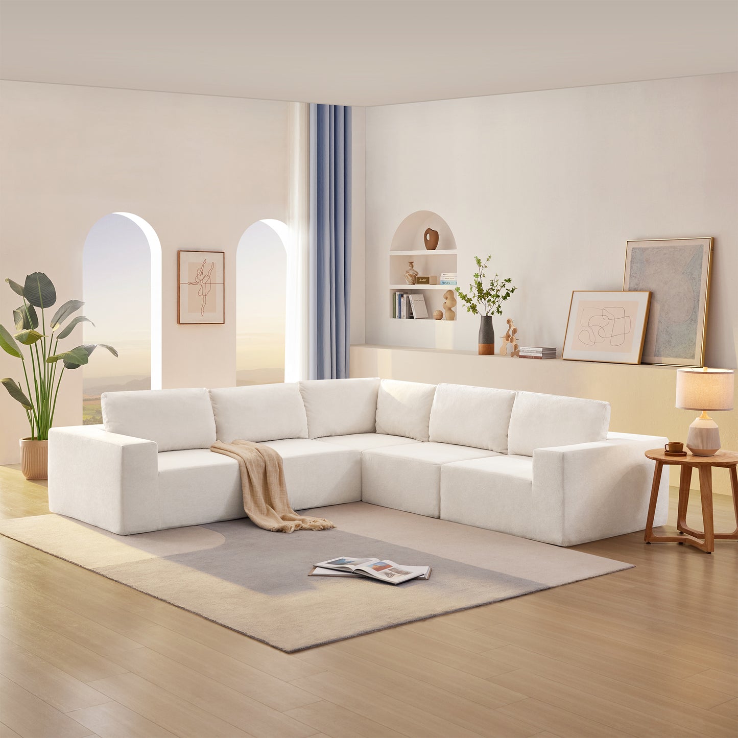Sofá modular seccional en forma de L de 116 x 116 pulgadas, juego de sofá de piso de lujo, muebles de interior tapizados, sofá de espuma comprimida para sala de estar y dormitorio, combinación de 5 piezas, 3 colores