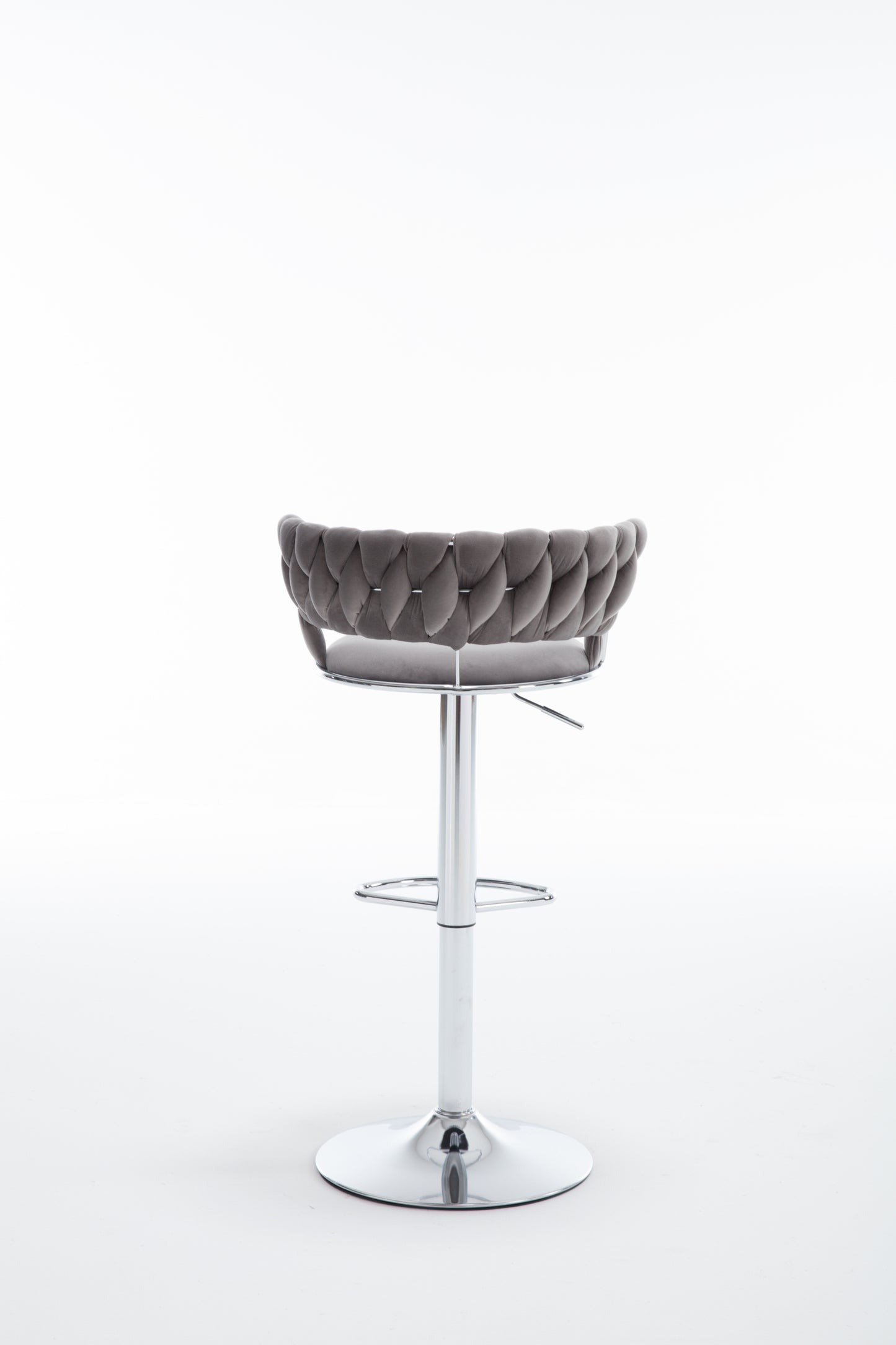 Set of 2 Bar Stools,with Chrome Footrest and Base Swivel Height Adjustable Mechanical Lifting Velvet + Bar Stool-GREY
