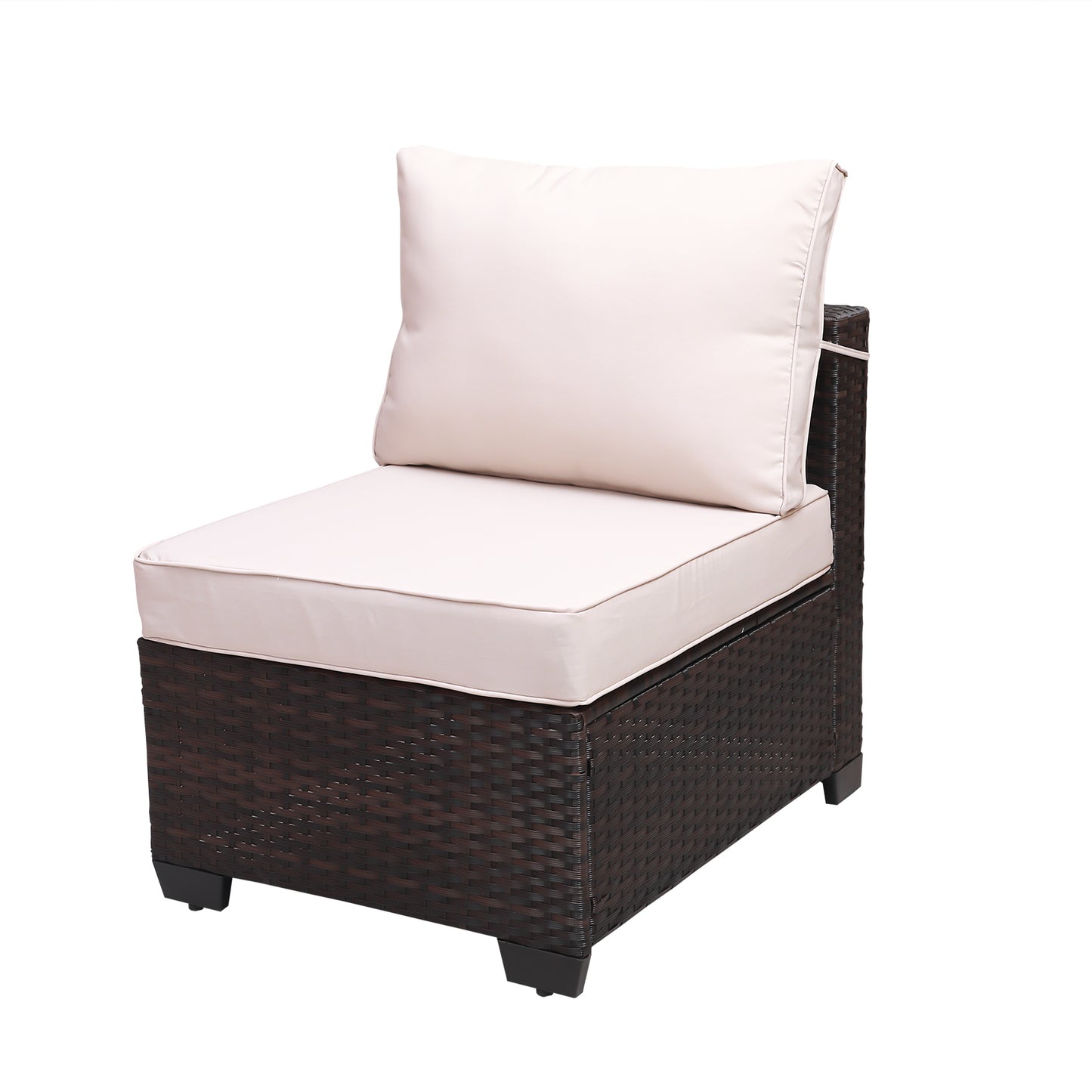 7pc Brown & Beige Patio Set – Outdoor Rattan Sectional w/ Glass Table
