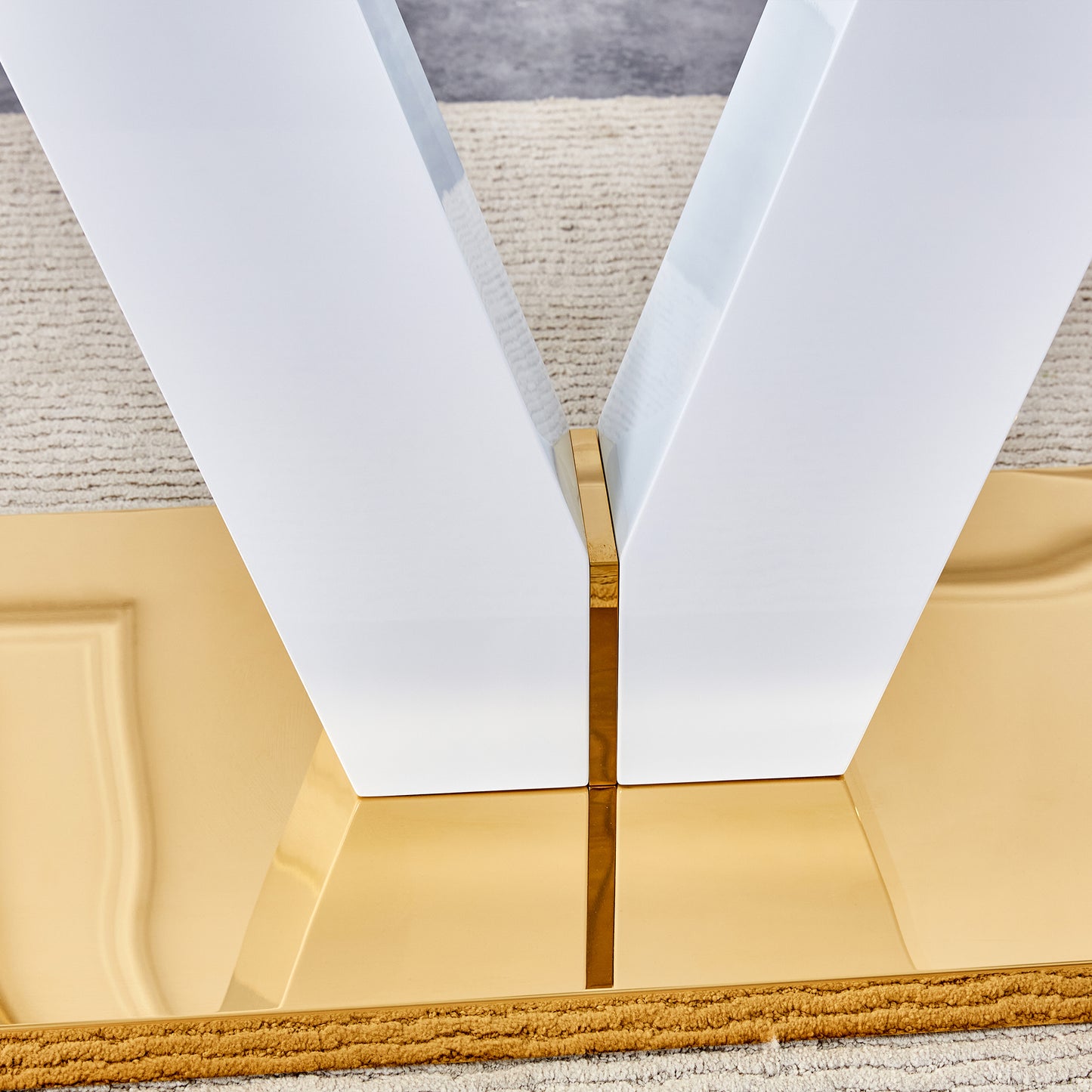 Table and chair set.Subtle Luxury Clear Tempered Glass Dining Set - 71"x35.4" with 6 Light Gray PU Chairs.C-tube Gold Metal Chair Legs.Bring a comfortable home experience to the kitchen, bedroom.