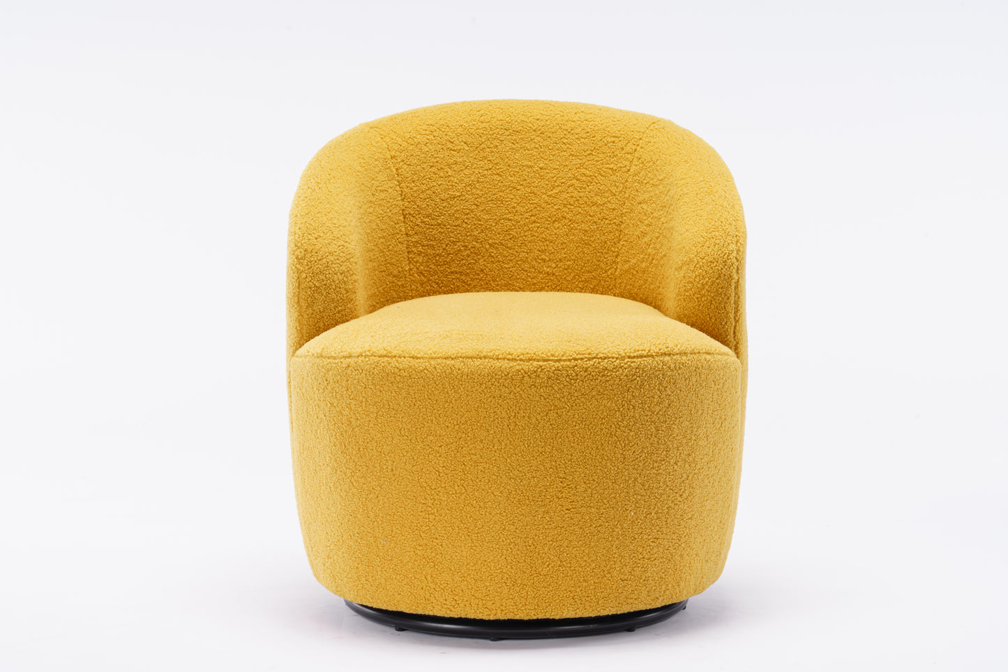 Sillón giratorio de tela Teddy con acento tipo barril y aro metálico con recubrimiento en polvo negro, amarillo