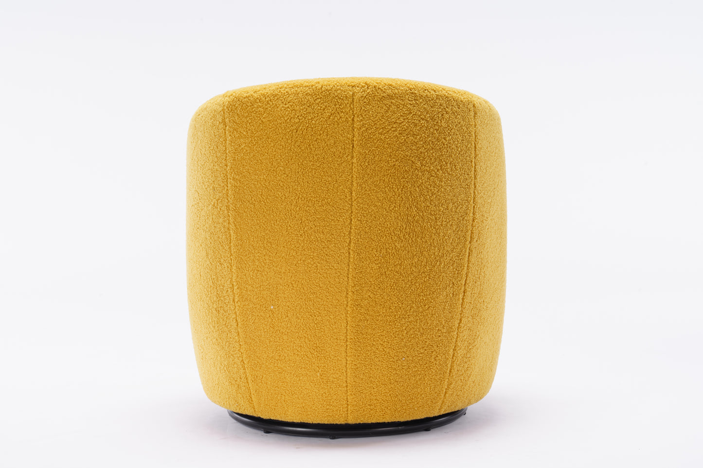 Sillón giratorio de tela Teddy con acento tipo barril y aro metálico con recubrimiento en polvo negro, amarillo