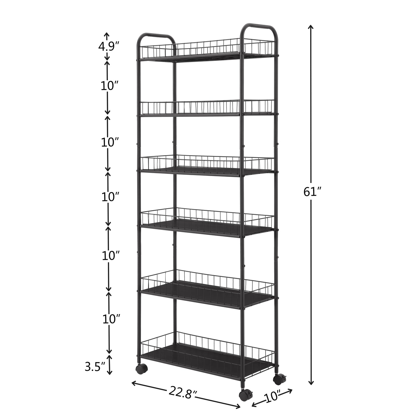 6 Tier Slim Rolling Storage Cart, Mobile Shelving Unit with Wheels, Metal Wire Storage Shelving Rack with Baskets for Kitchen Bathroom Office Laundry Narrow Piaces