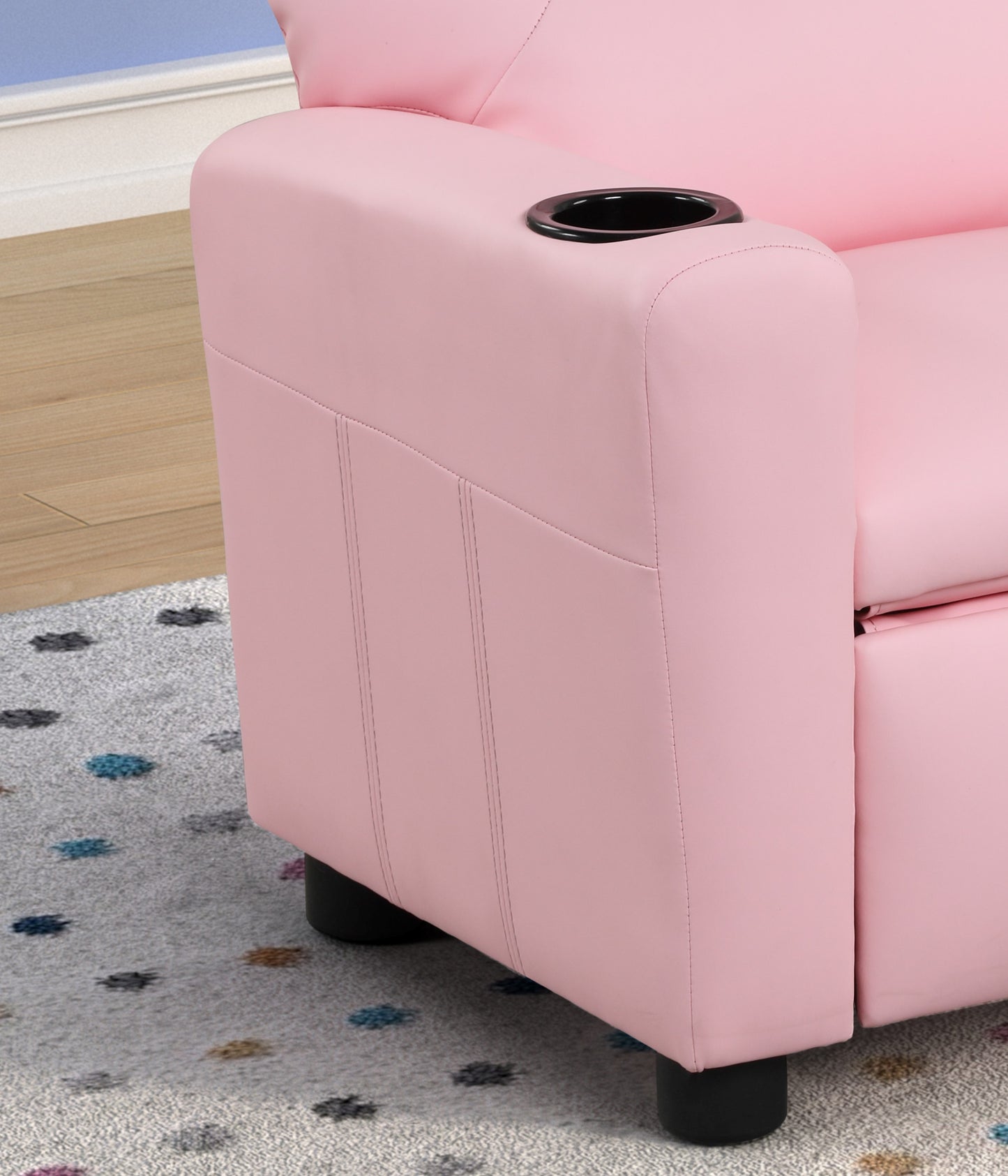 Sillón reclinable infantil Marisa de 22" de piel sintética rosa con portavasos