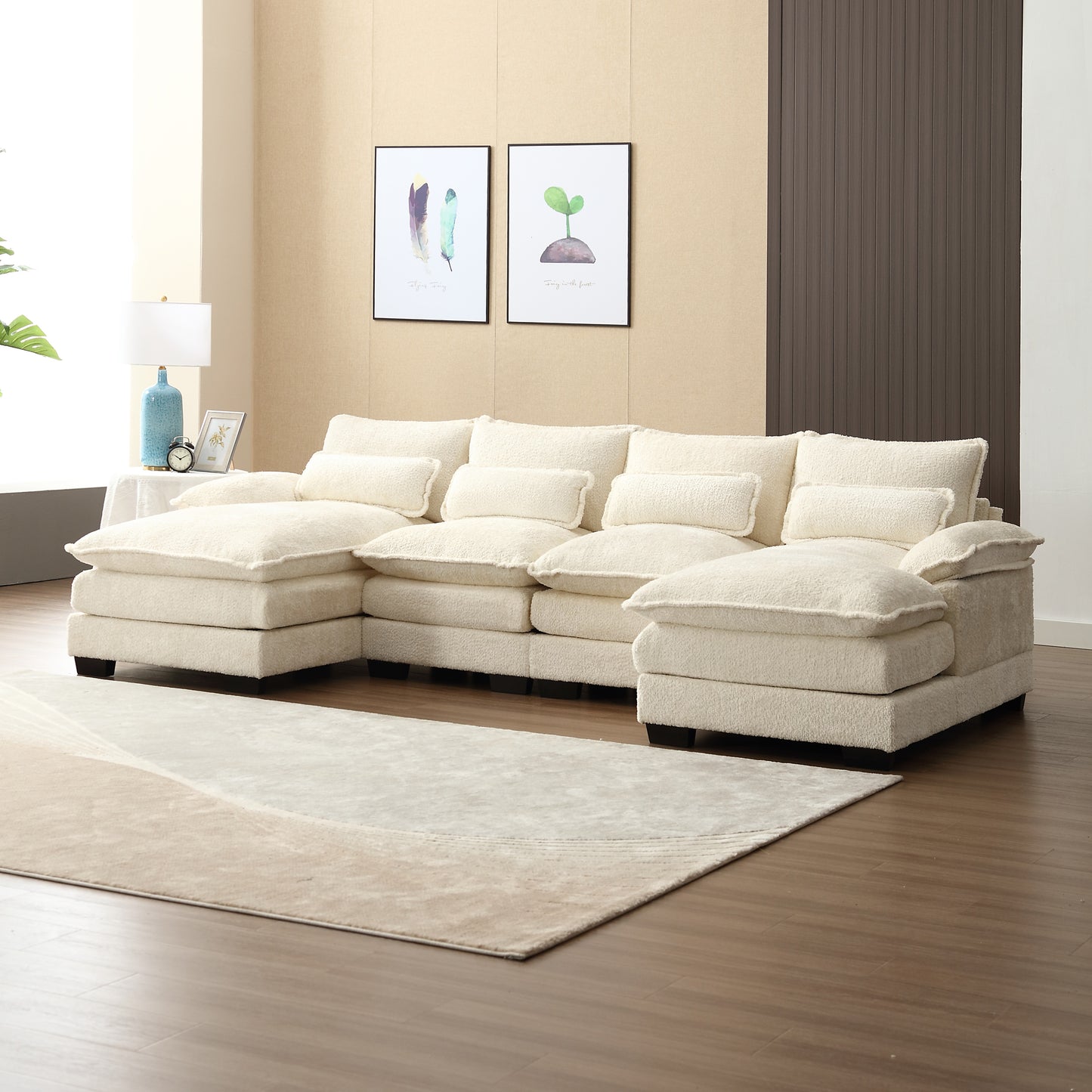 UNITED WE WIN Modern Large chenille Fabric U-Shape Sectional Sofa
