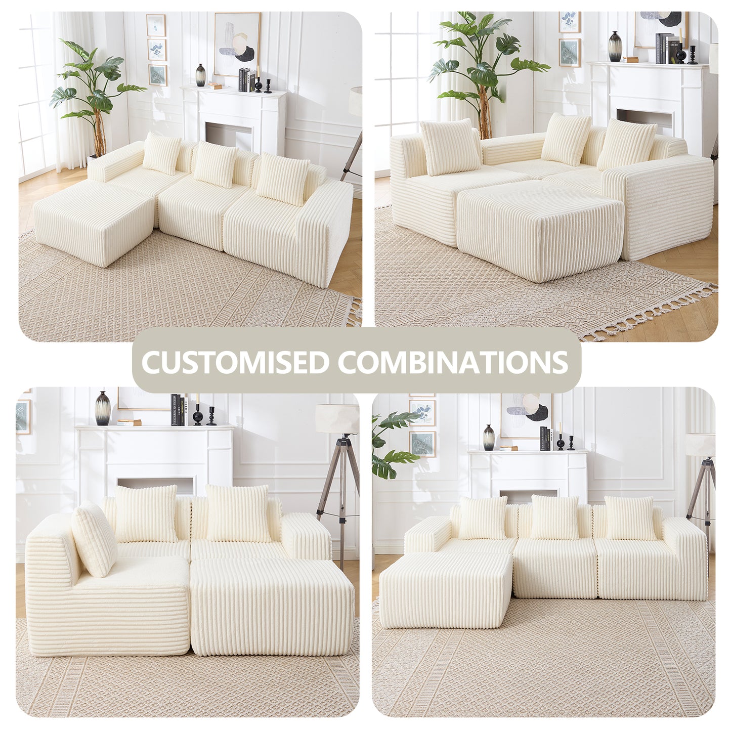 Modern Minimalist Modular Sectional Sofa, L-Shape Upholstered Cloud Couch with Deep Seats, Right Facing Chaise for Living Room-White