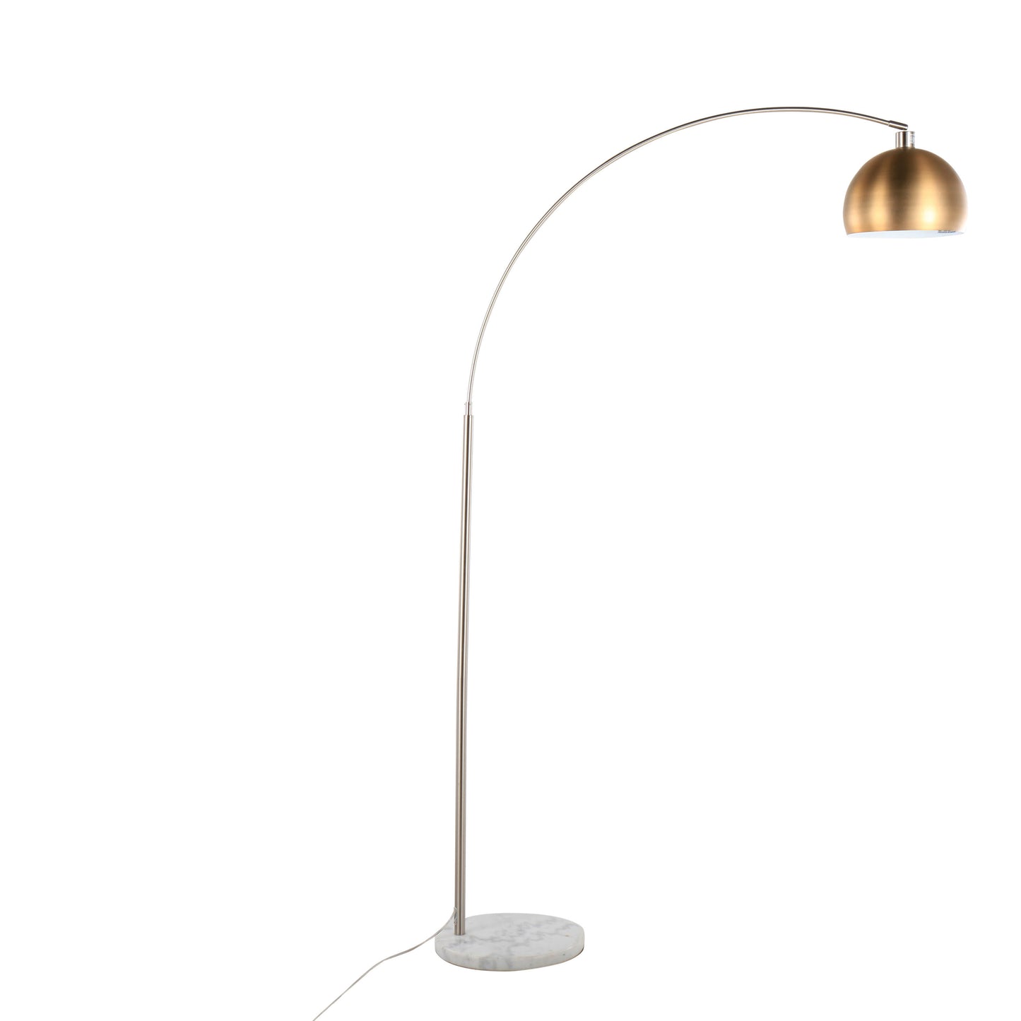 March Contemporary Floor Lamp in White Marble and Nickel with Antique Brass Metal Shade by LumiSource