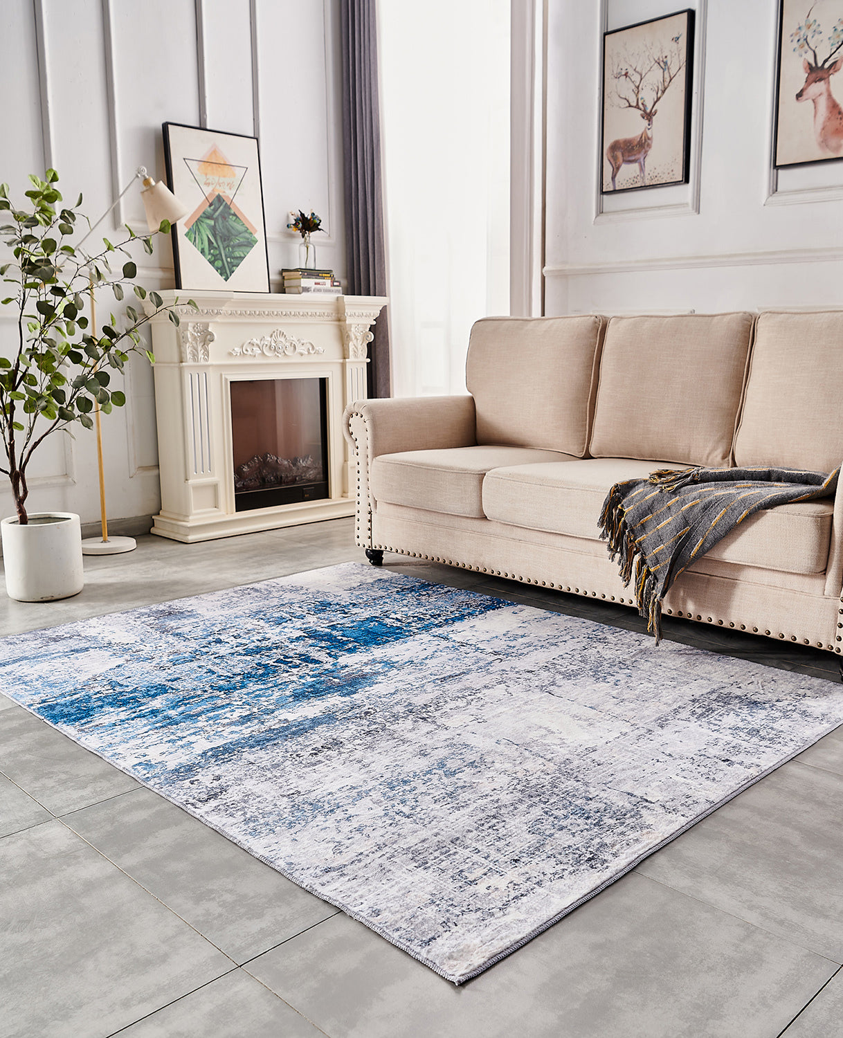 ZARA Collection Abstract Design Gray Turquoise (5' ft x 3' ft) Machine Washable Super Soft Area Rug