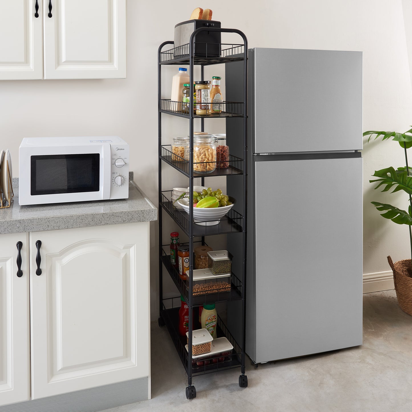6 Tier Slim Rolling Storage Cart, Mobile Shelving Unit with Wheels, Metal Wire Storage Shelving Rack with Baskets for Kitchen Bathroom Office Laundry Narrow Piaces