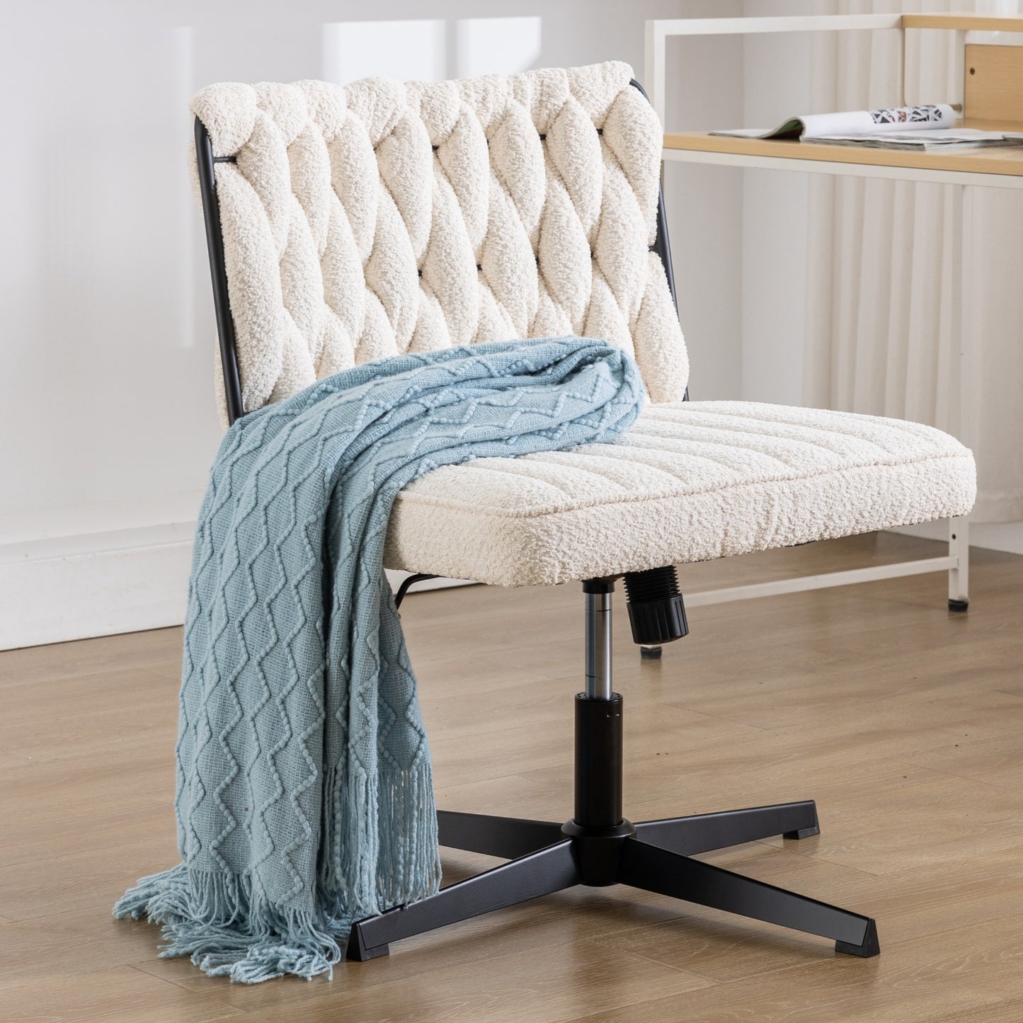 Armless Office Desk Chair No Wheels, WHITE