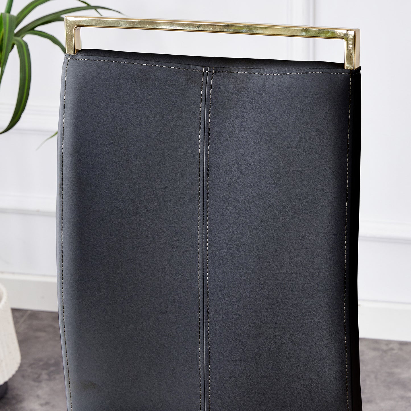Table and chair set,Modern rectangular table with 0.4 inch black patterned tabletop and gold legs, suitable for kitchen, dining room, and living room , Comfortable PU seats,perfect for dinner, meet