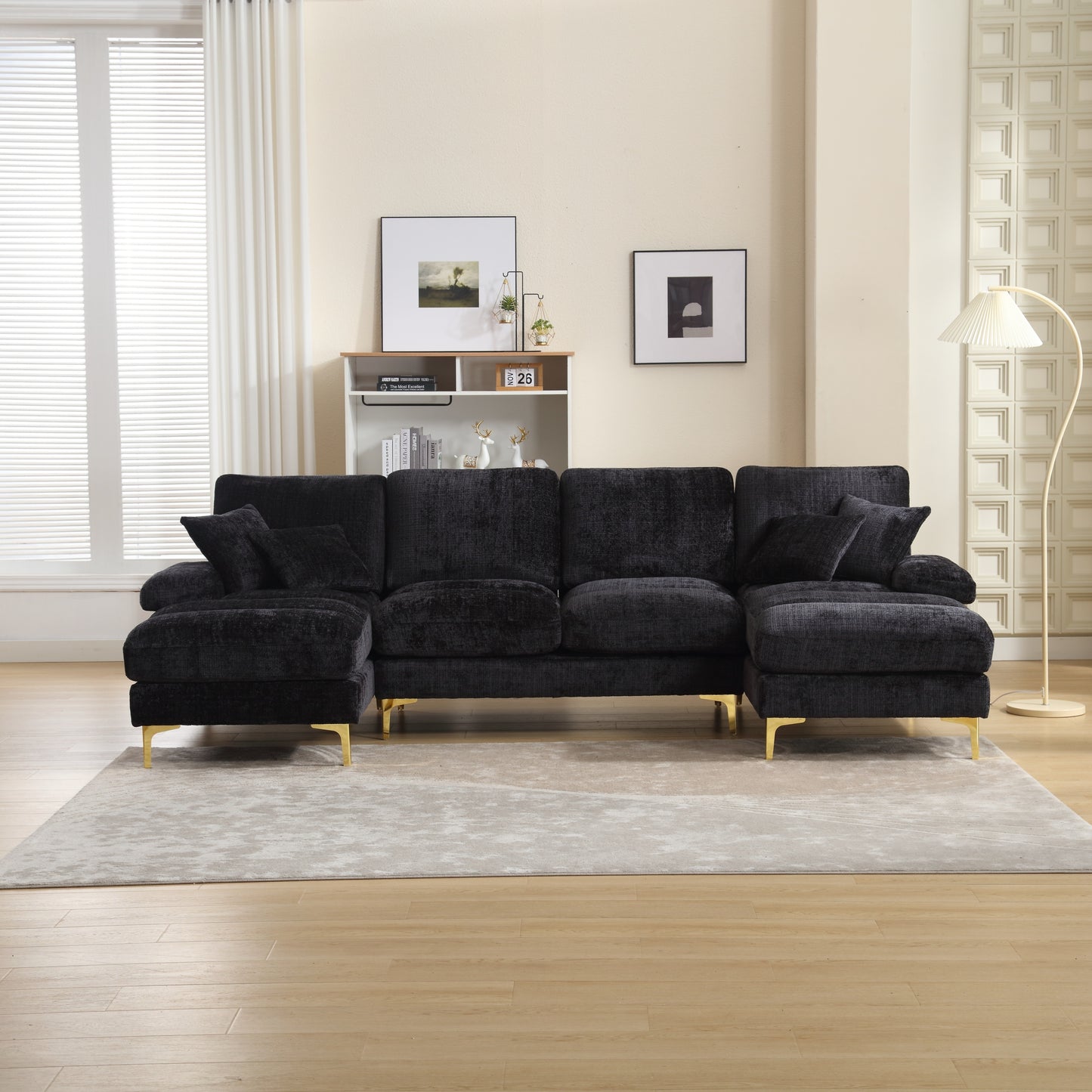 UNITED Modern Large chenille Fabric U-Shape Sectional Sofa