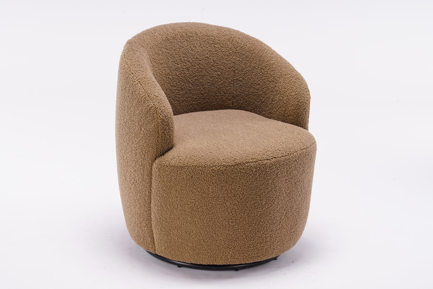 Teddy Fabric Swivel Accent Armchair Barrel Chair With Black Powder Coating Metal Ring,Coffee Brown