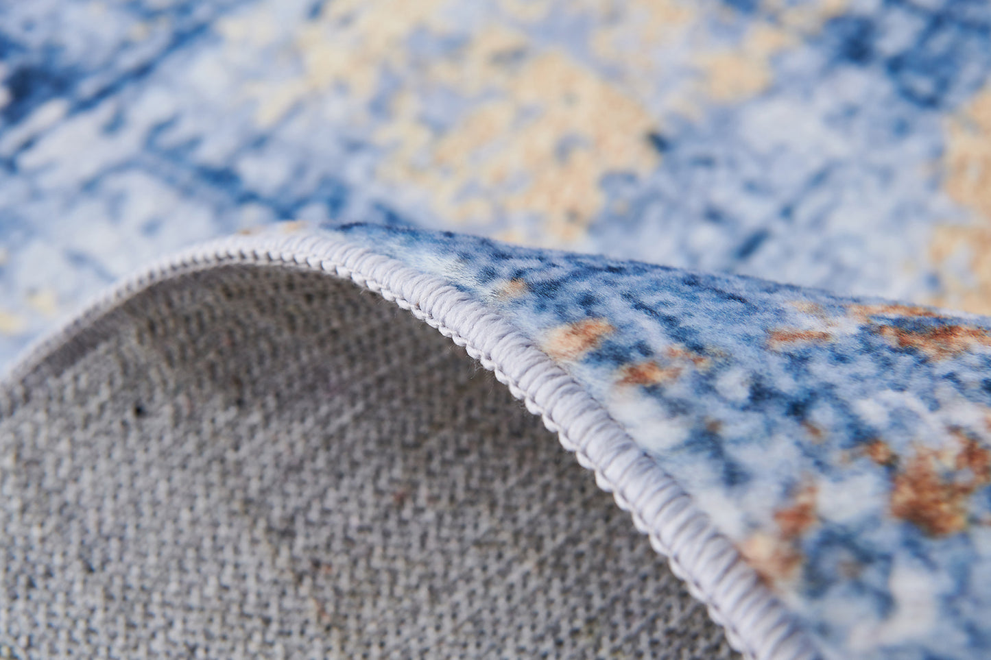ZARA Collection Abstract Design Blue Gold (6' ft x 4' ft) Machine Washable Super Soft Area Rug