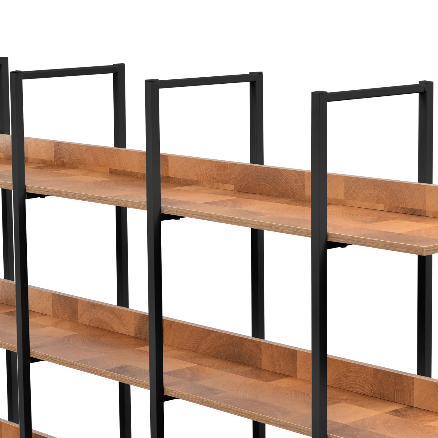 Estantería de 5 niveles para oficina en casa, estilo industrial vintage, tablero de MDF, estructura de metal negro, color marrón.