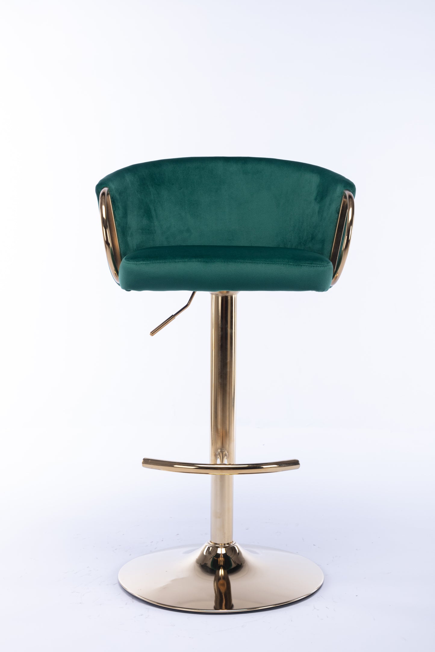 Set of 2 Bar Stools,with Chrome Footrest and Base Swivel Height Adjustable Mechanical Lifting Velvet + Golden Leg Simple Bar Stool-Green