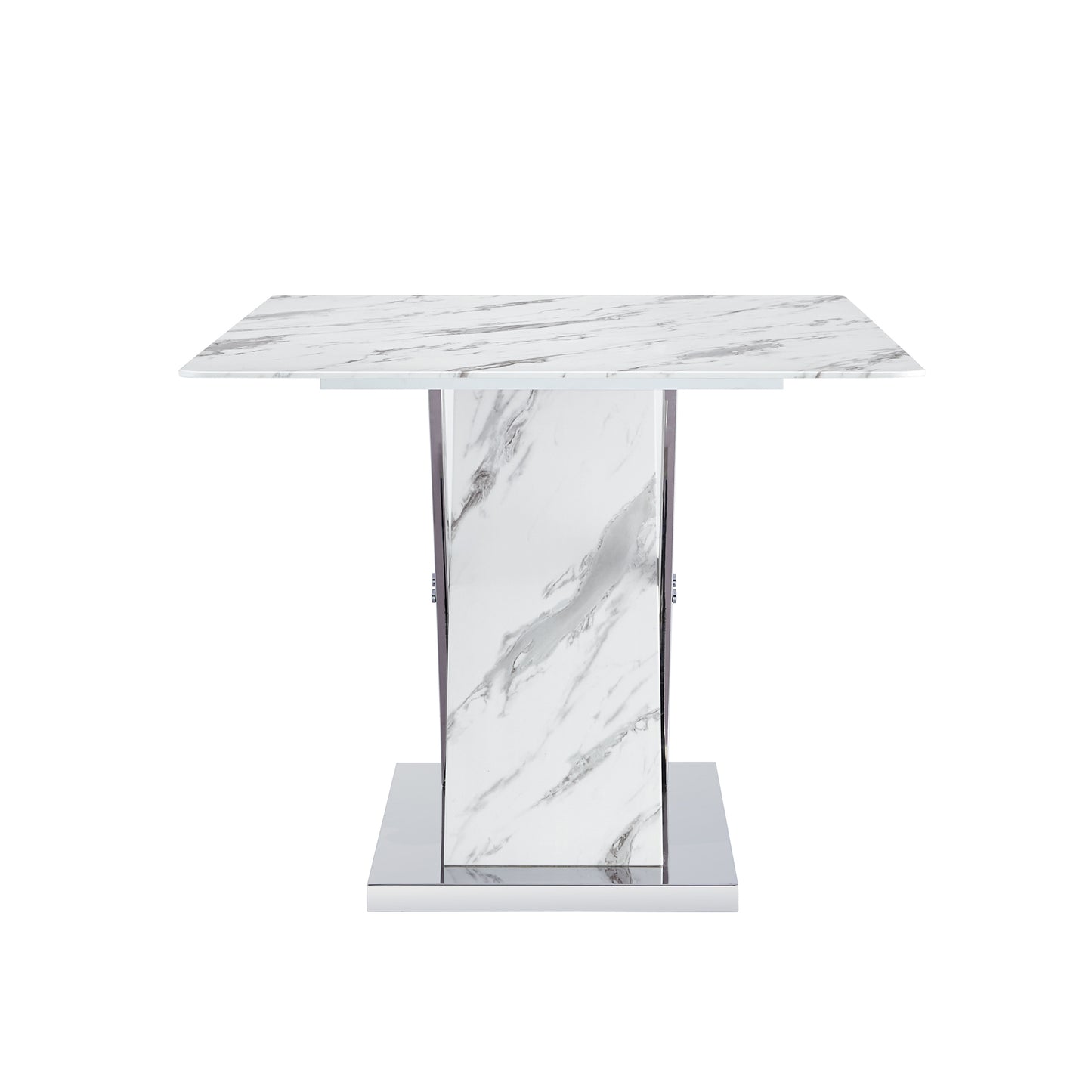 Table and chair set, modern dining table, imitation marble white top and silver legs, soft and comfortable dining chair, perfect for dinner, meetings, home and office decor