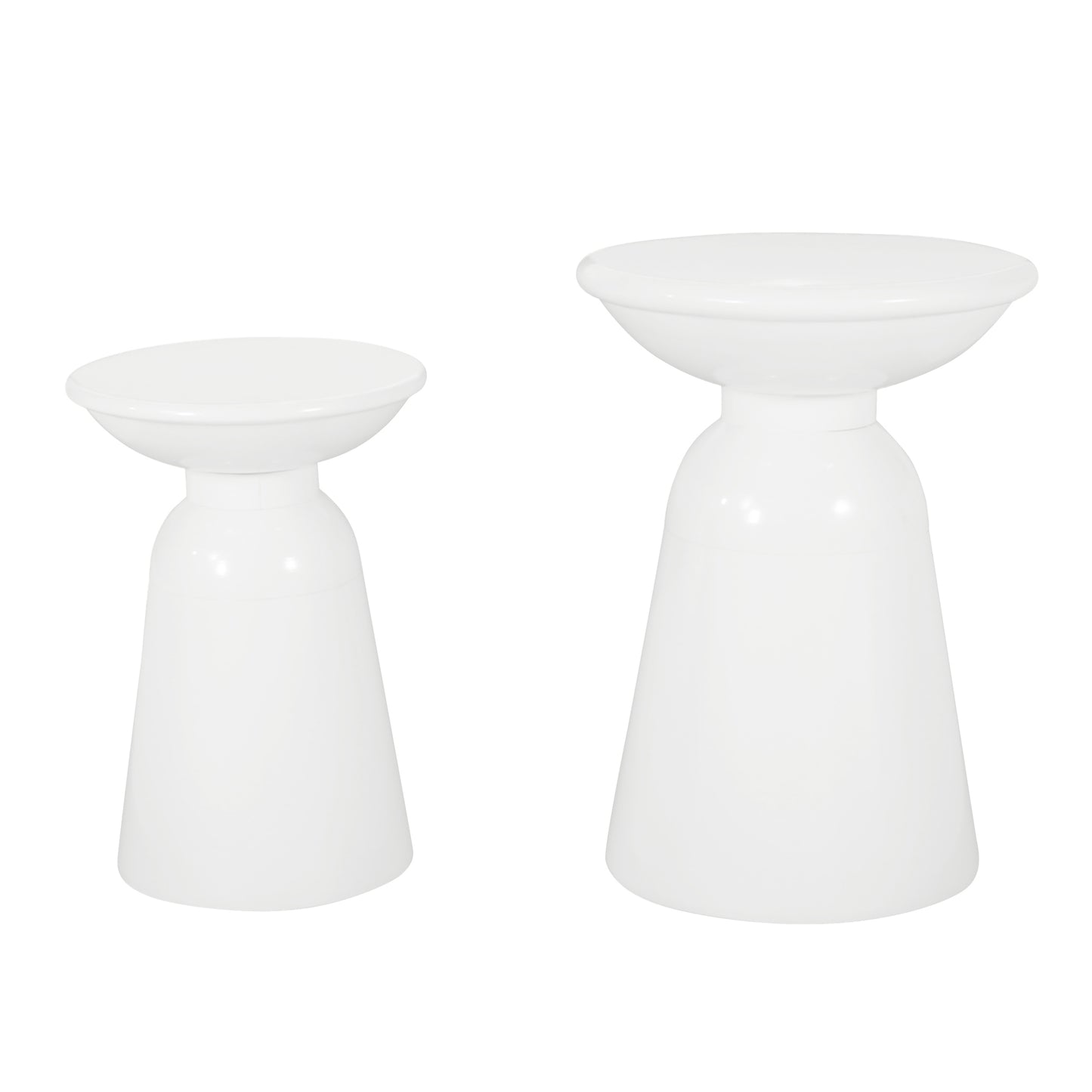 Serenita Outdoor Iron Side Tables with Flared Design, Set of 2 , White