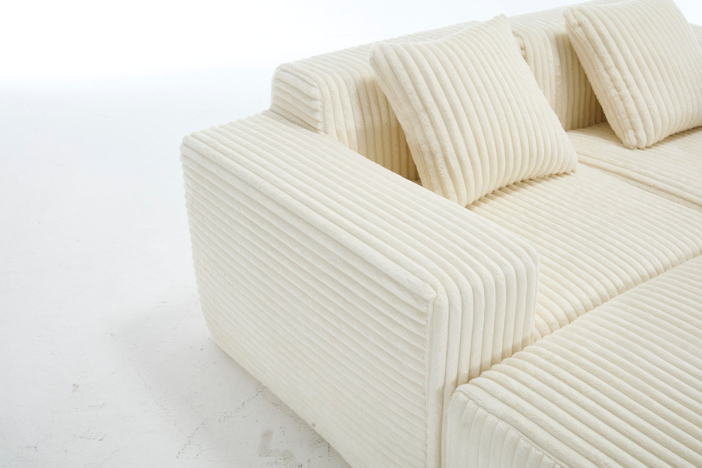 Modern Minimalist Modular Sectional Sofa, L-Shape Upholstered Cloud Couch with Deep Seats, Right Facing Chaise for Living Room-White