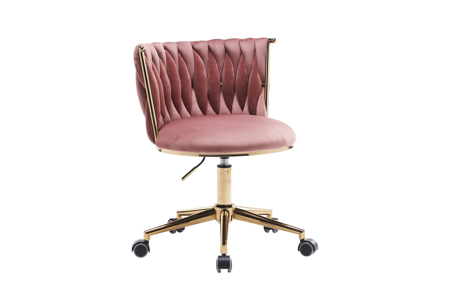 Silla de escritorio tapizada para oficina en casa con ruedas giratorias ajustables, ergonómica para sala de estar, dormitorio, oficina y estudio (rosa)