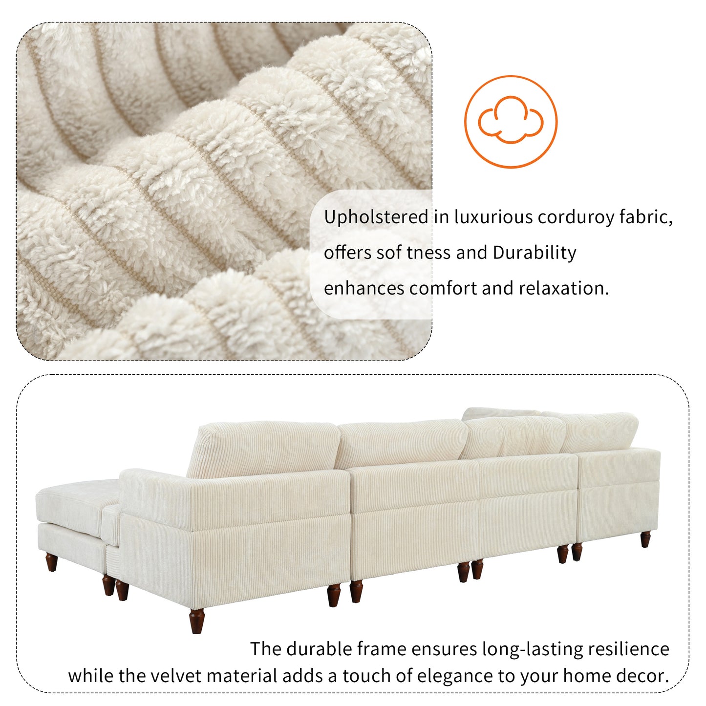 U_Style Modular Sectional Sofa with Ottoman L Shaped Corner Sectional for Living Room, Office, Spacious Space(old sku: WY000373AAA)