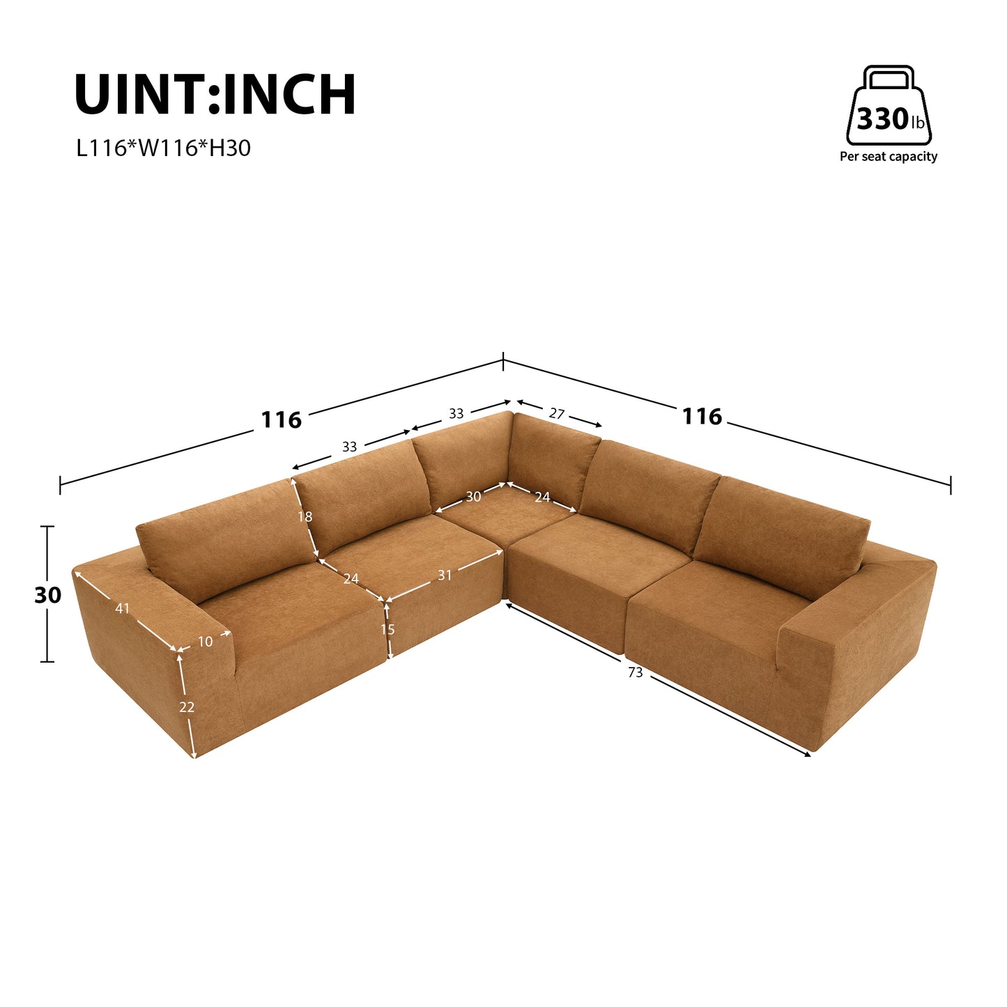 116*116" Modular L Shaped Sectional Sofa,Luxury Floor Couch Set,Upholstered Indoor Furniture,Foam-Filled Compressed Sofa for Living Room,Bedroom,5 PC Free Combination,3 Colors