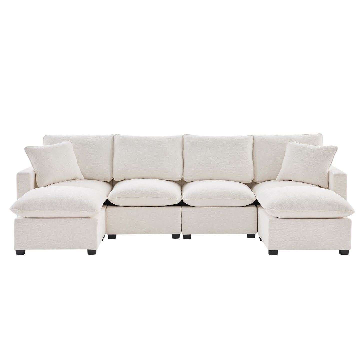 110*57" Modern U Shape Modular Sofa, 6 Seat Chenille Sectional Couch Set with 2 Pillows Included, Freely Combinable Indoor Funiture for Living Room, Apartment, Office, 2 Colors