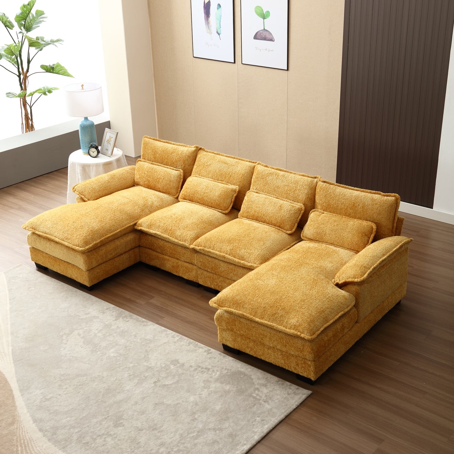 UNITED WE WIN Modern Large chenille Fabric U-Shape Sectional Sofa