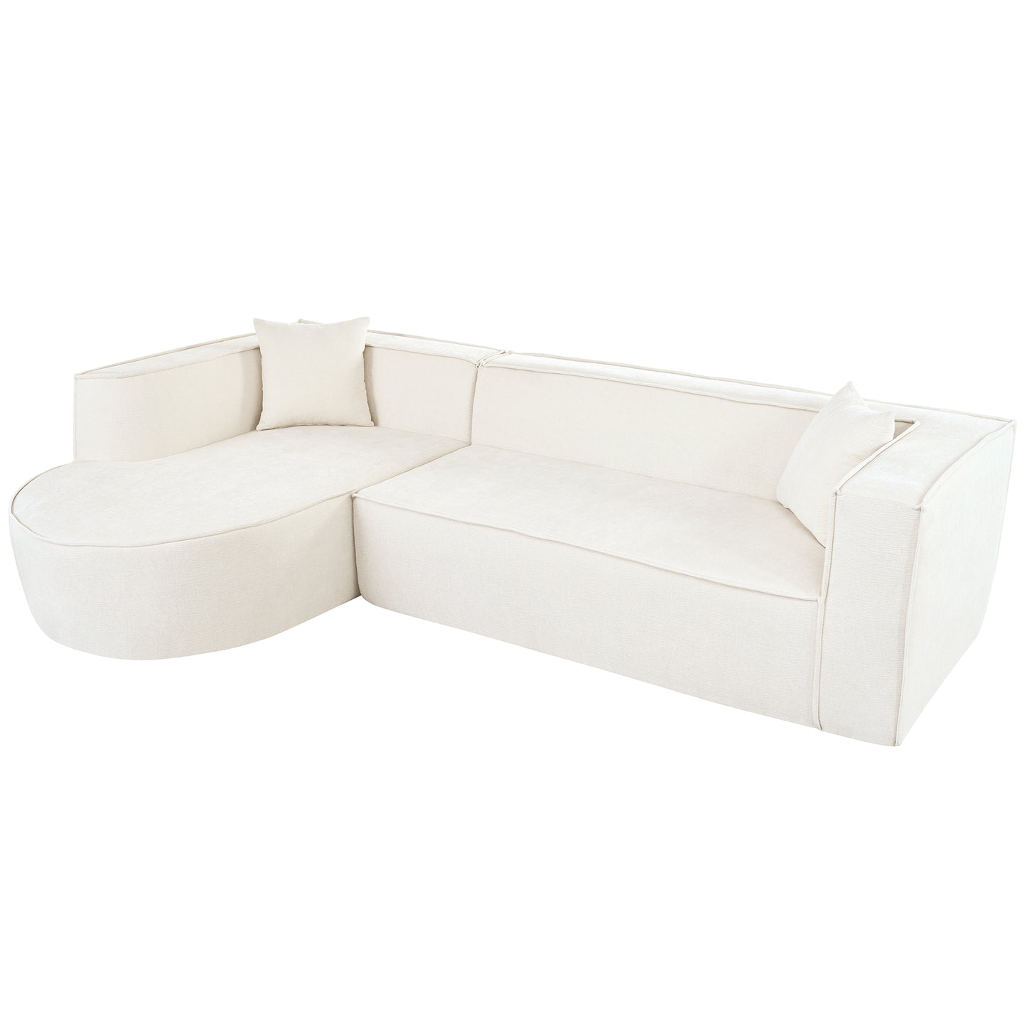 U_Style Modern Style Sectional Sofa,Sponge Sectional Sofa Couch,Modular L-Shape Sofa Couch with Elegant curved design and luxurious chenille fabric,two throw pillows,for Living Room, Study