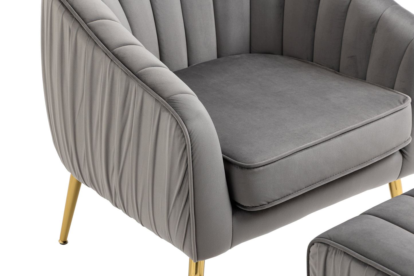 Sillón de terciopelo con otomana, moderno conjunto de otomana con capitoné para sala de estar y dormitorio, acabado dorado, gris