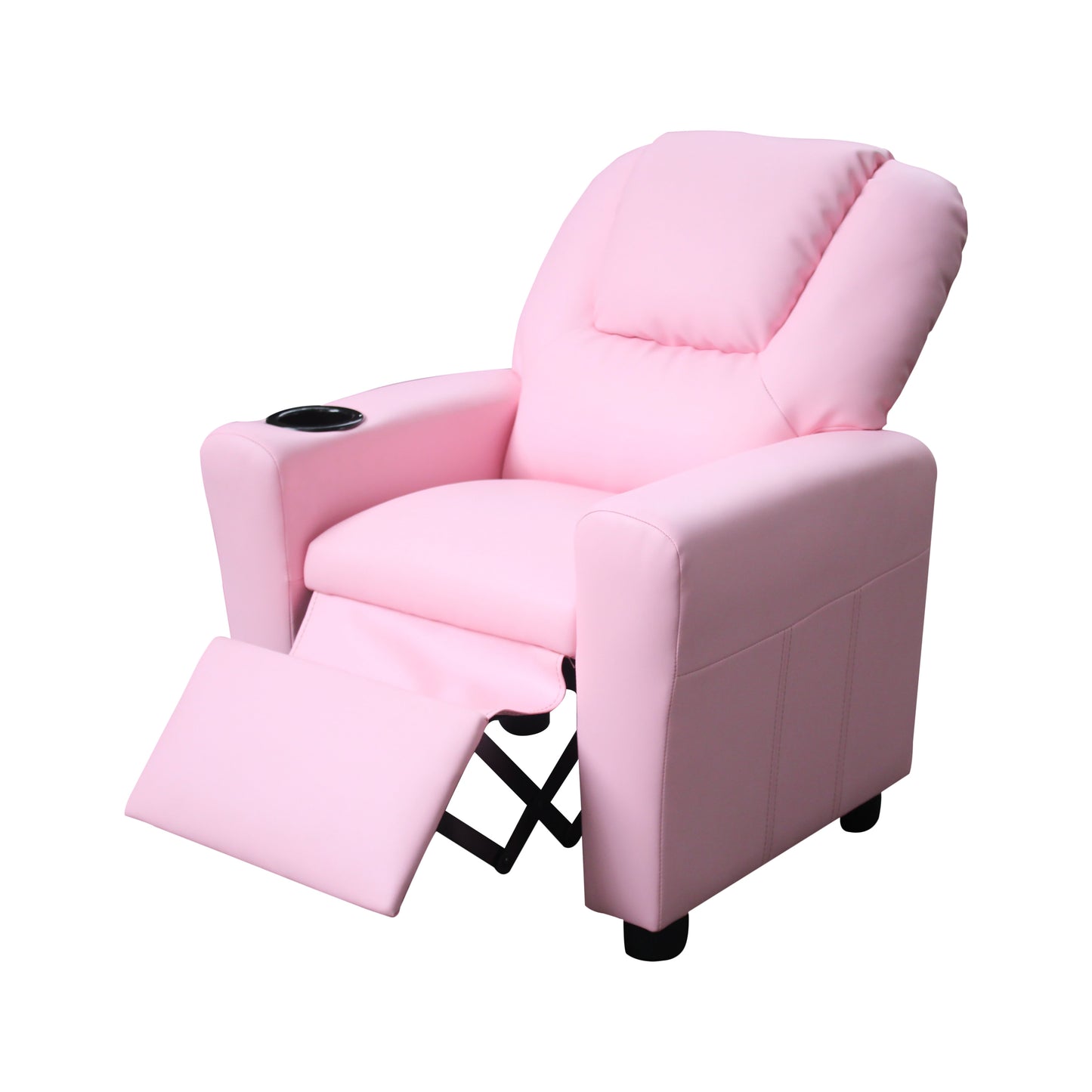 Sillón reclinable infantil Marisa de 22" de piel sintética rosa con portavasos