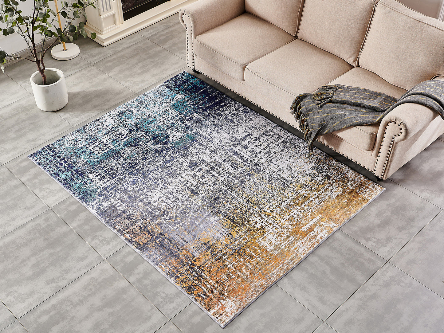 ZARA Collection Abstract Design Turquoise Gray Rust (10.5' ft x 7.5' ft) Machine Washable Super Soft Area Rug