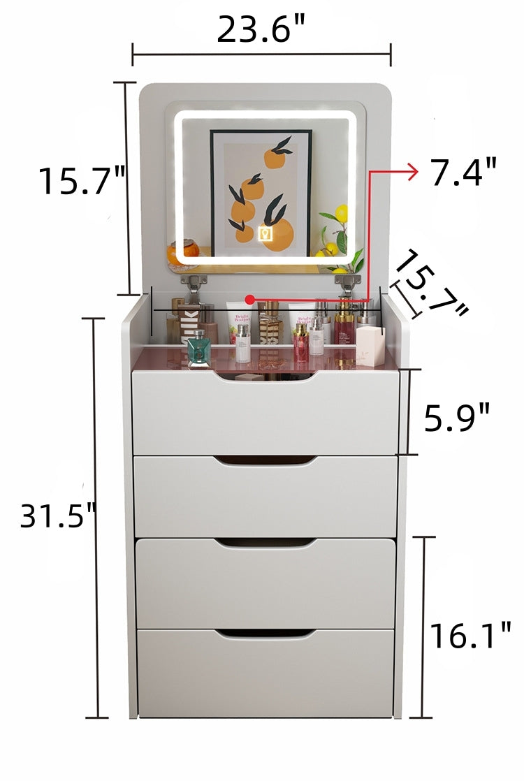 3 in 1 Vanity Desk with Plip Top Mirror,Small Make Up Vanity Set with Visible Glass Desktop,Compact Makeup Vanity with 3 Drawers,Cushioned Tool,Dressing Table for Bedroom, Xmas Christmas Gift