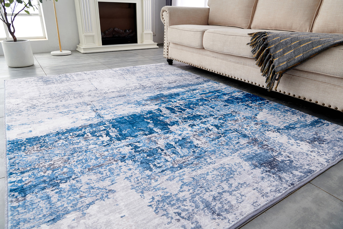 ZARA Collection Abstract Design Gray Turquoise (5' ft x 3' ft) Machine Washable Super Soft Area Rug