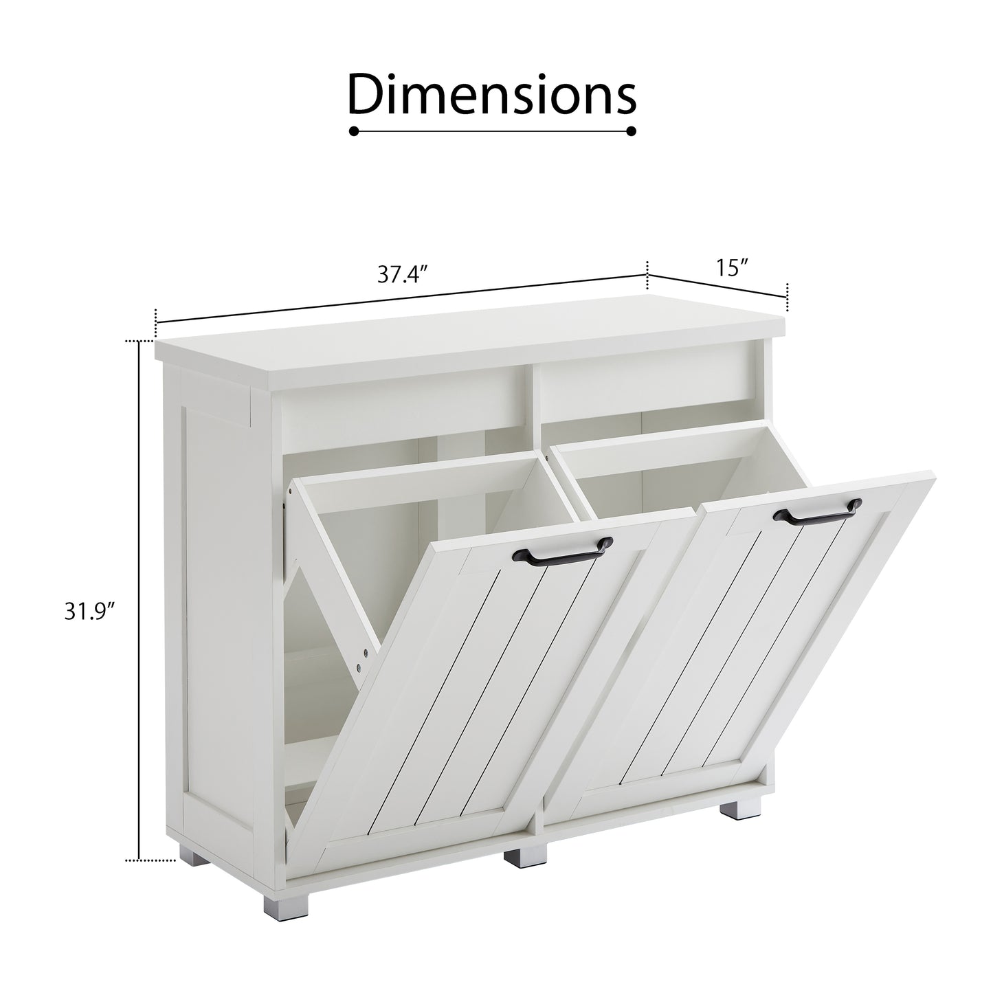 Gabinete de basura abatible de dos compartimentos, gabinete de basura de cocina a prueba de mascotas con tabla de cortar, gabinete clasificador de ropa independiente, cesto para ropa sucia, blanco