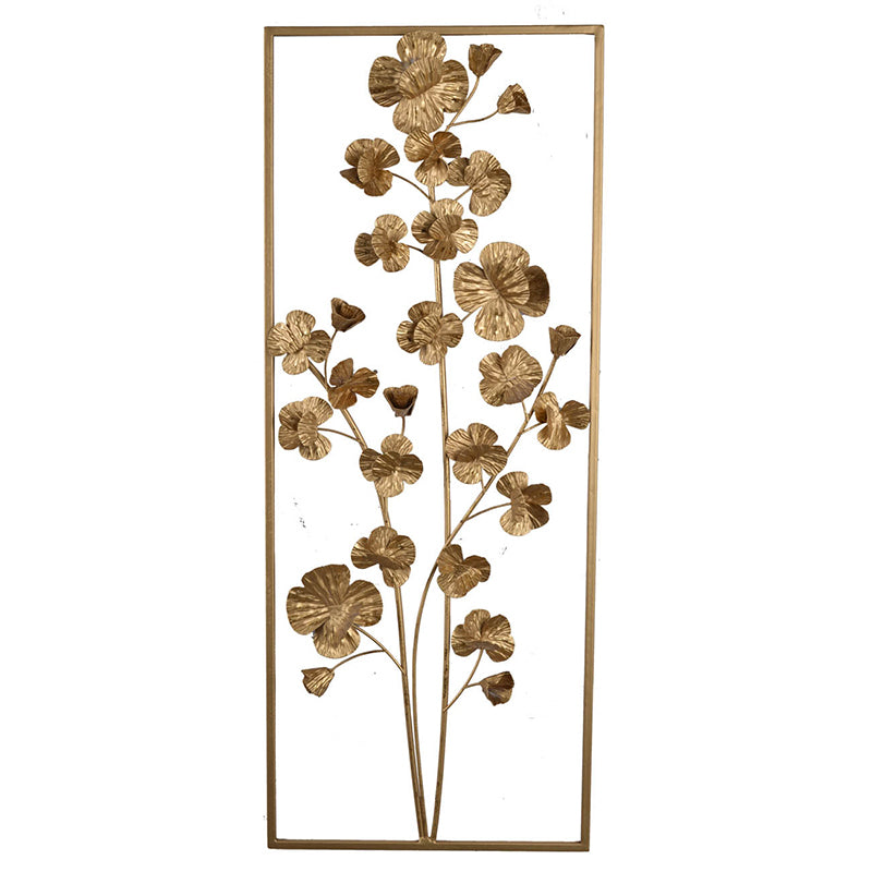 30" x 12" Metal Tree Wall Decor, Vertical Rectangular Flower Wall Accent, Gold