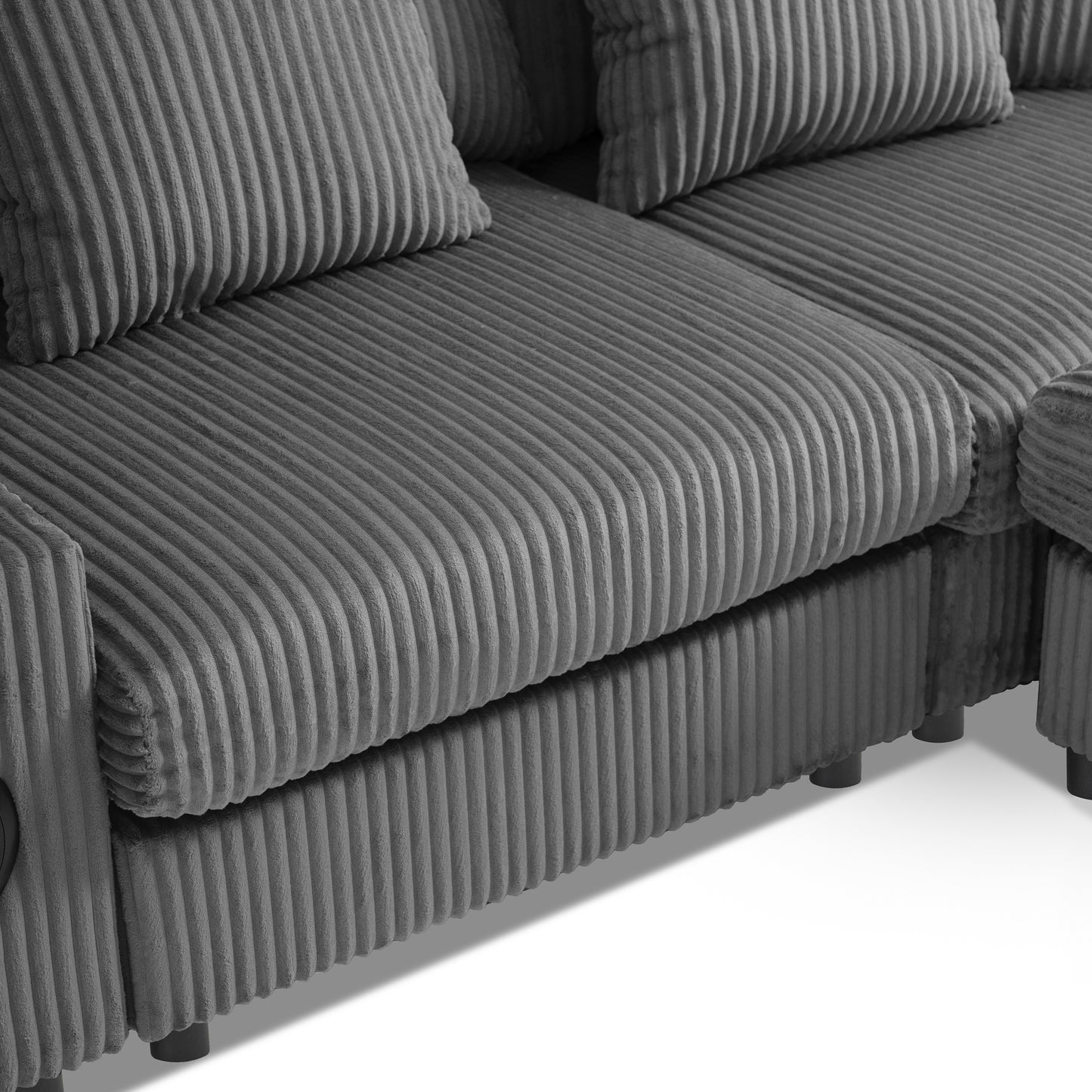 114*64'' Corduroy Sectional Sofa with Bluetooth Speakers,L Shaped Couch with Console,USB Charger,Cup Holders,Storage,Ottoman,Deep and Wide Seat Cloud Sofa for Living Room,Apartment,2 Colors