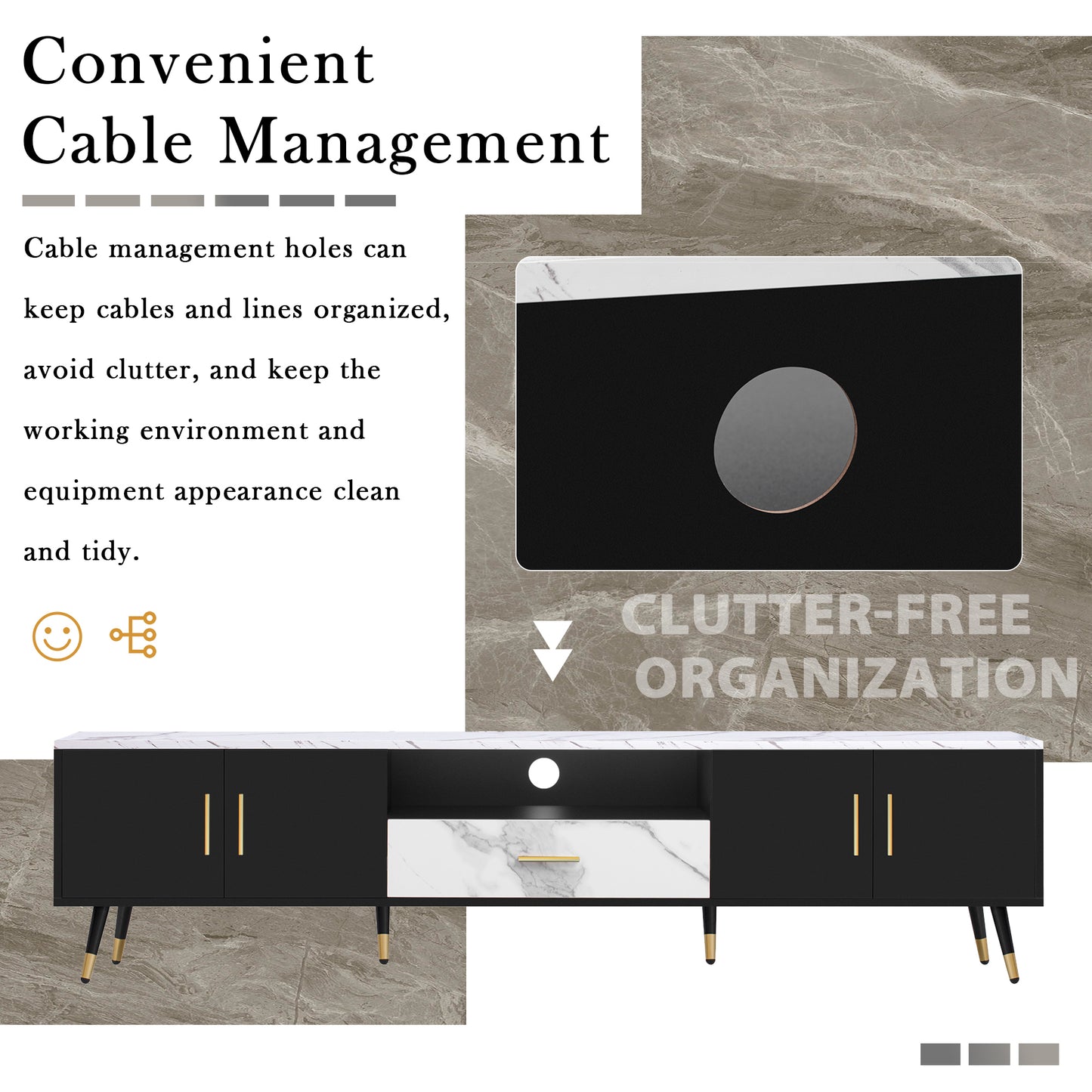 71'' Modern TV Stand with 2 Cabinets& Open Compartments, Entertainment Center for TVs up to 80'', Television Console for Living Room, Bedroom, Home Theatre
