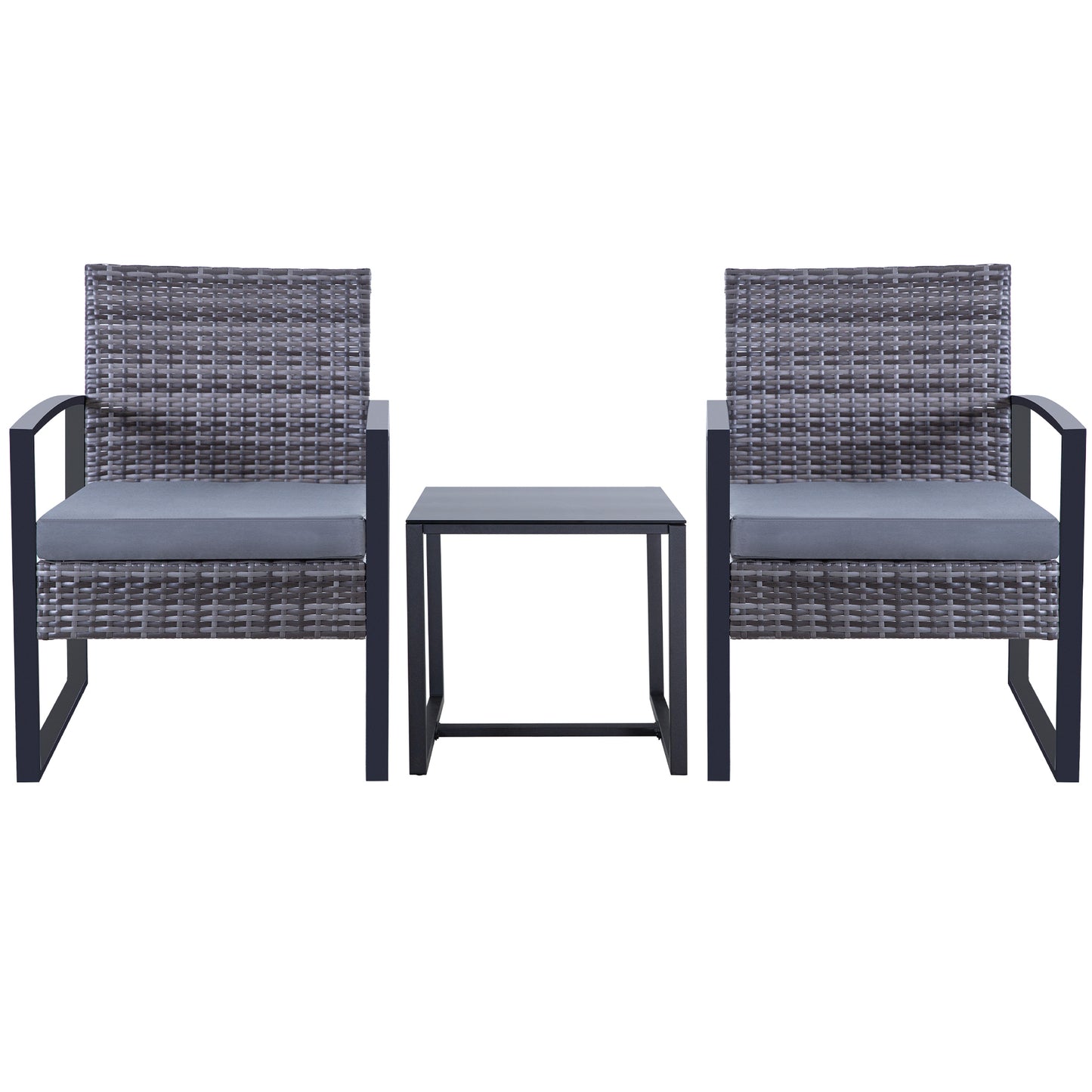 3 Piece Outdoor PE Wicker Furniture Set, Patio Gray Rattan Sectional Sofa Couch with Washable Cushions