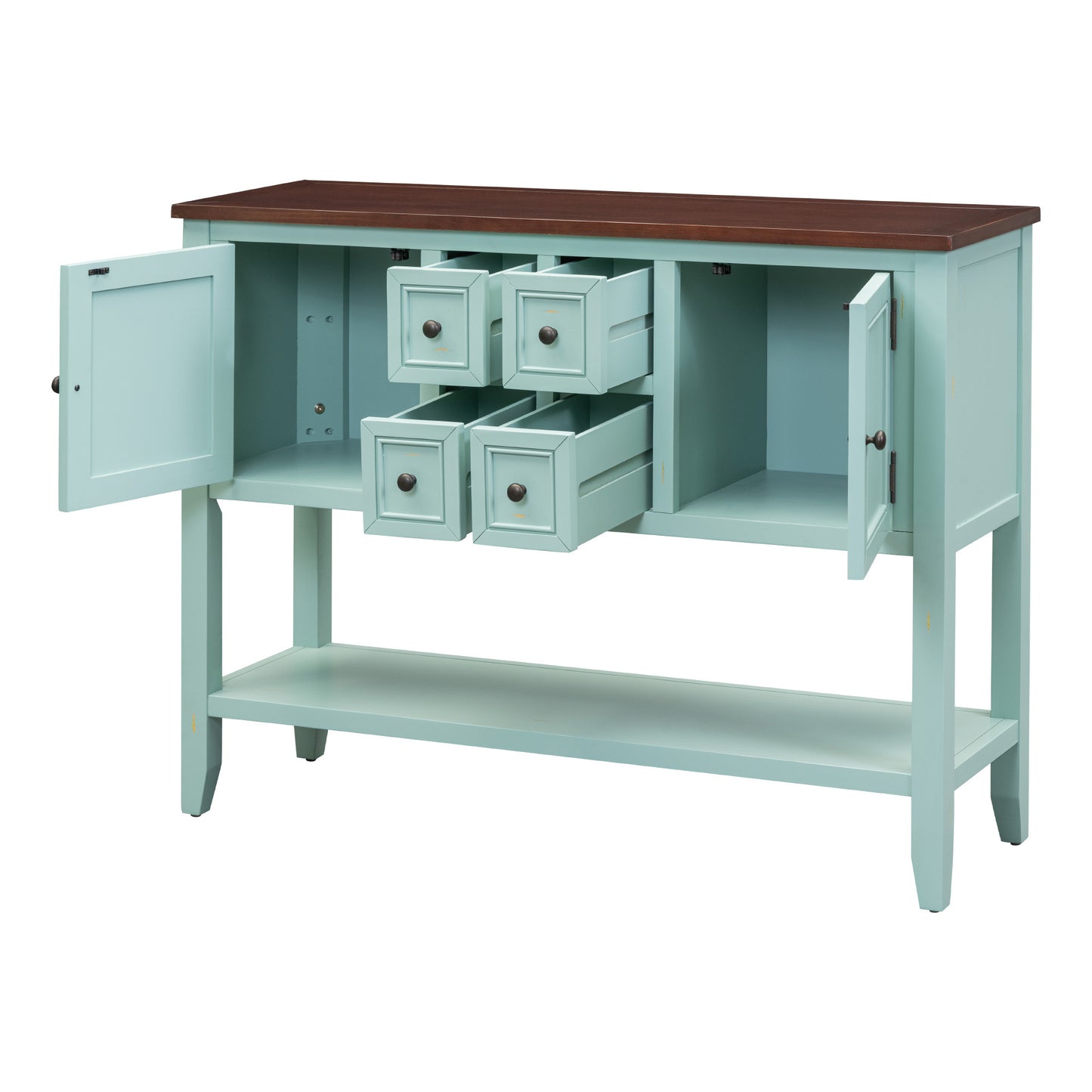 TREXM Cambridge Series Ample Storage Vintage Console Table with Four Small Drawers and Bottom Shelf for Living Rooms, Entrances and Kitchens (Retro Blue, OLD SKU: WF190263AAC)
