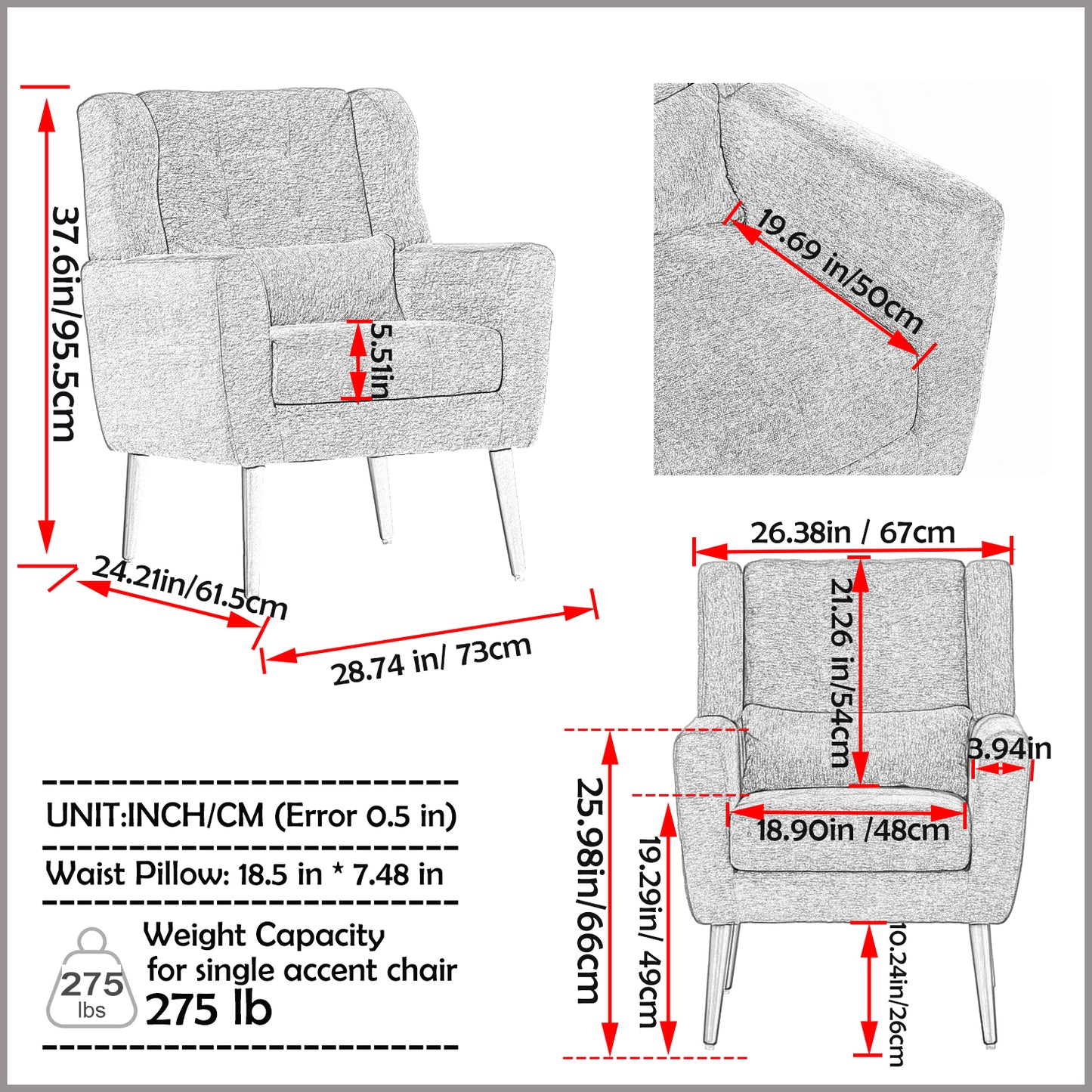 Sillón moderno con acento tapizado y relleno de espuma para sala de estar, cómodo sillón de lectura, moderno de mediados de siglo con tela de chenilla, sillón para sala de estar y dormitorio (verde azulado).