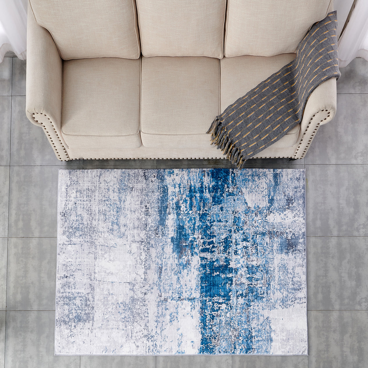 ZARA Collection Abstract Design Gray Turquoise (5' ft x 3' ft) Machine Washable Super Soft Area Rug