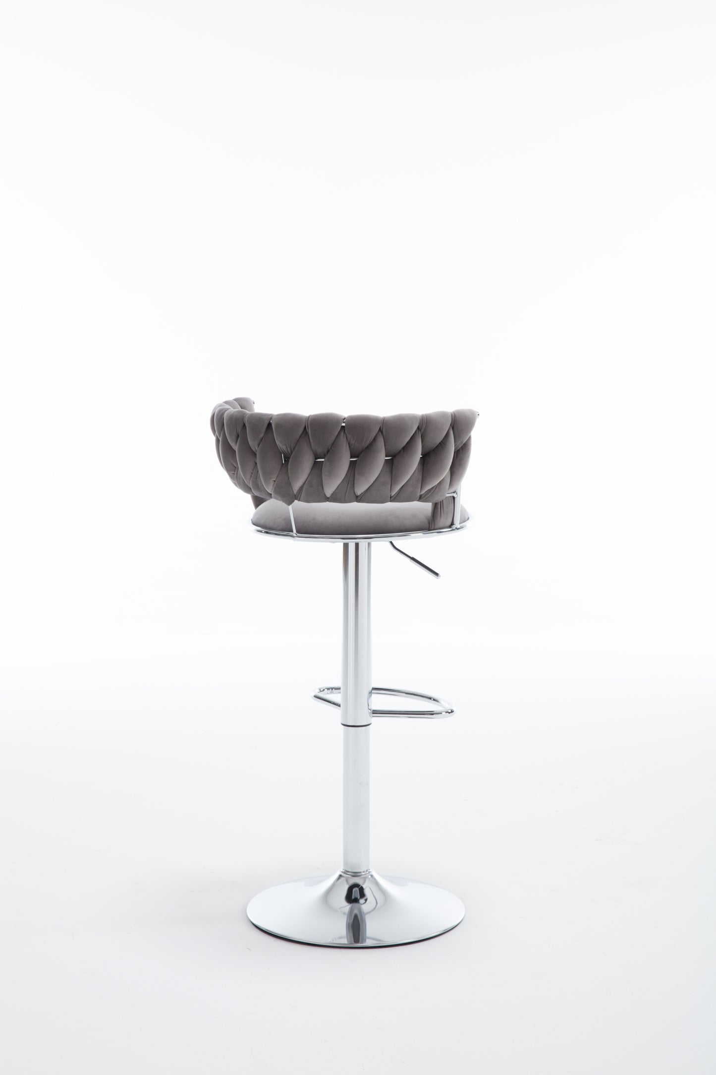 Set of 2 Bar Stools,with Chrome Footrest and Base Swivel Height Adjustable Mechanical Lifting Velvet + Bar Stool-GREY