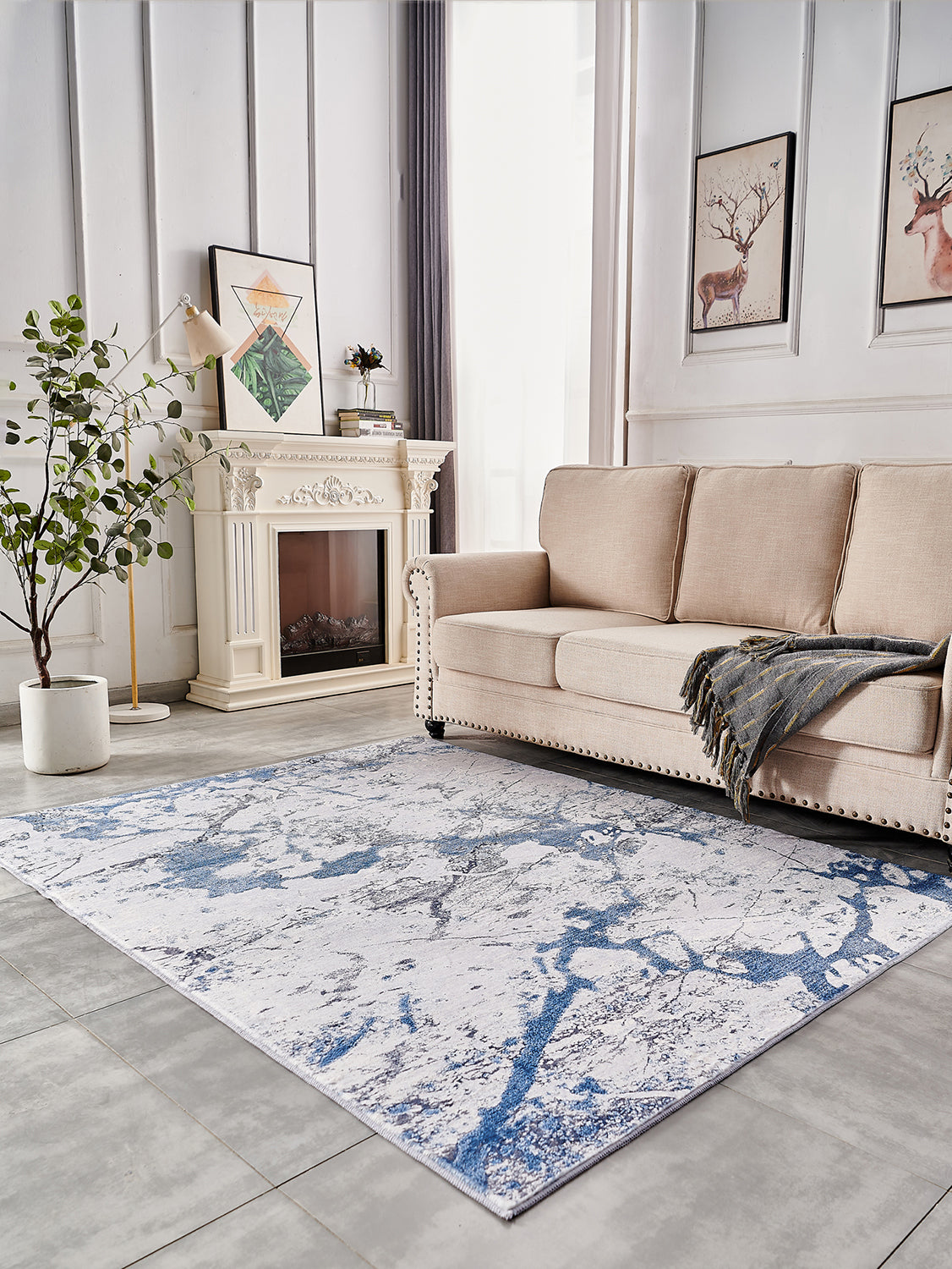 ZARA Collection Abstract Design Silver Blue (5' ft x 3' ft) Machine Washable Super Soft Area Rug