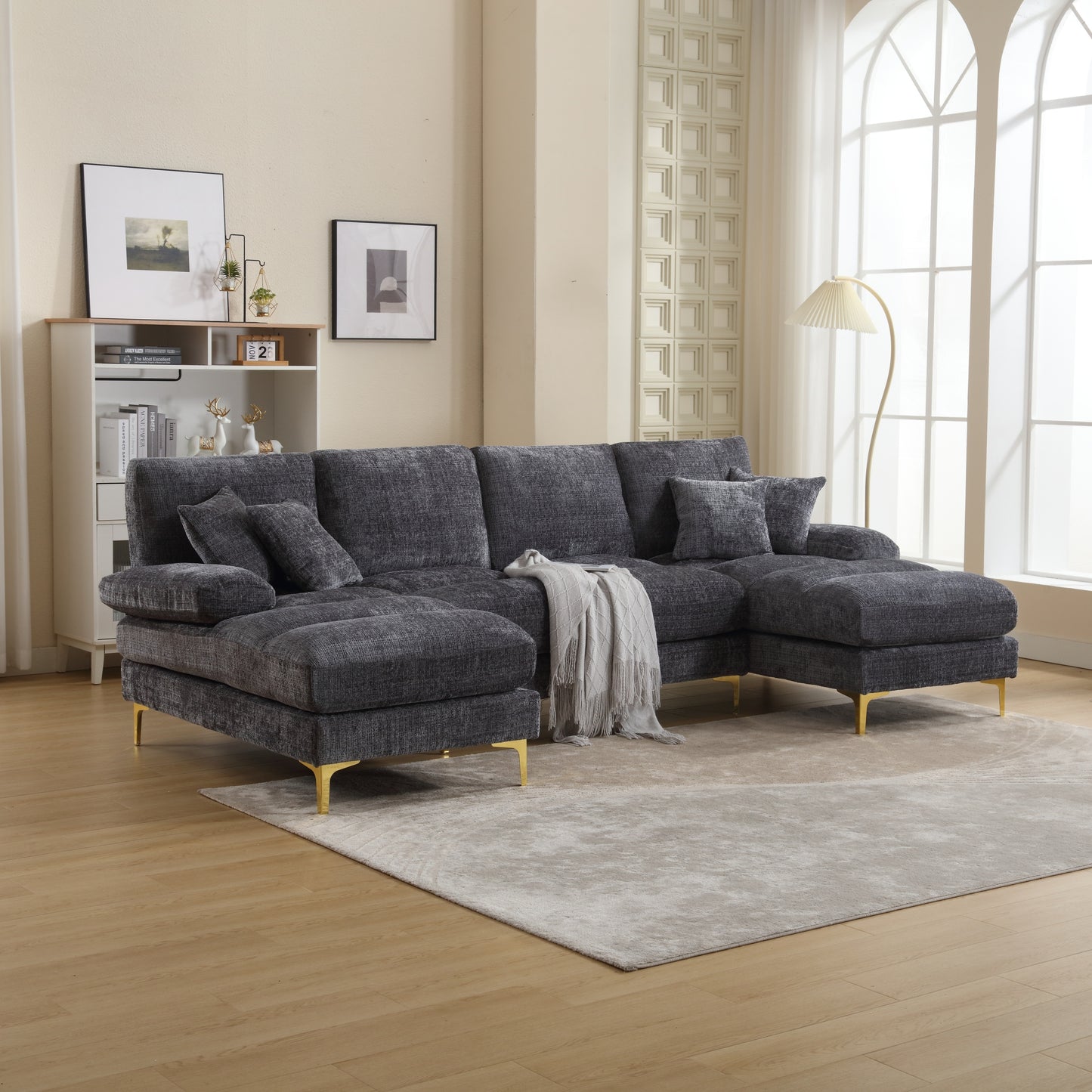 UNITED Modern Large chenille Fabric U-Shape Sectional Sofa